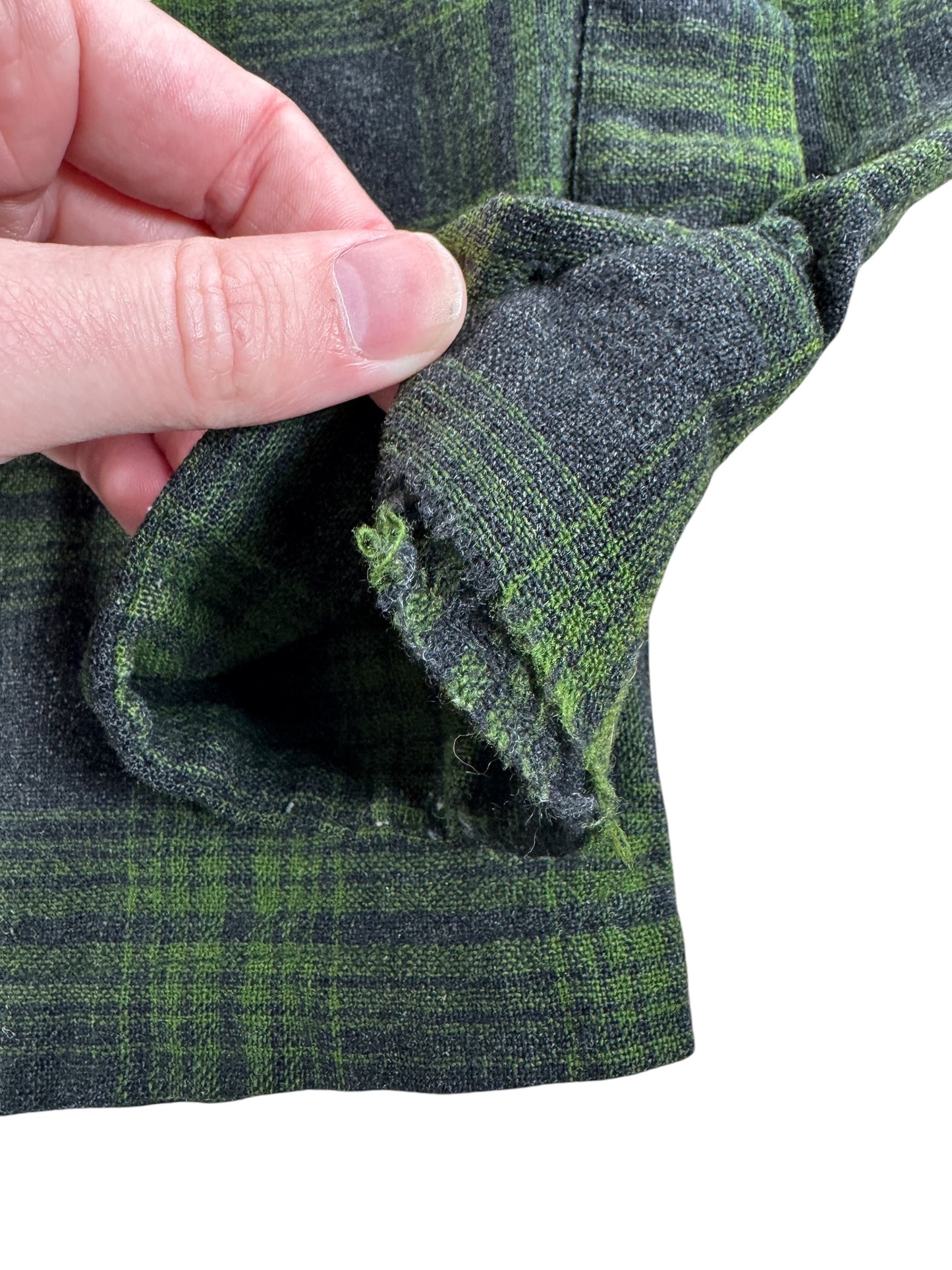 Wear on Vintage Pendleton Green Shadow Plaid Board Shirt SZ M