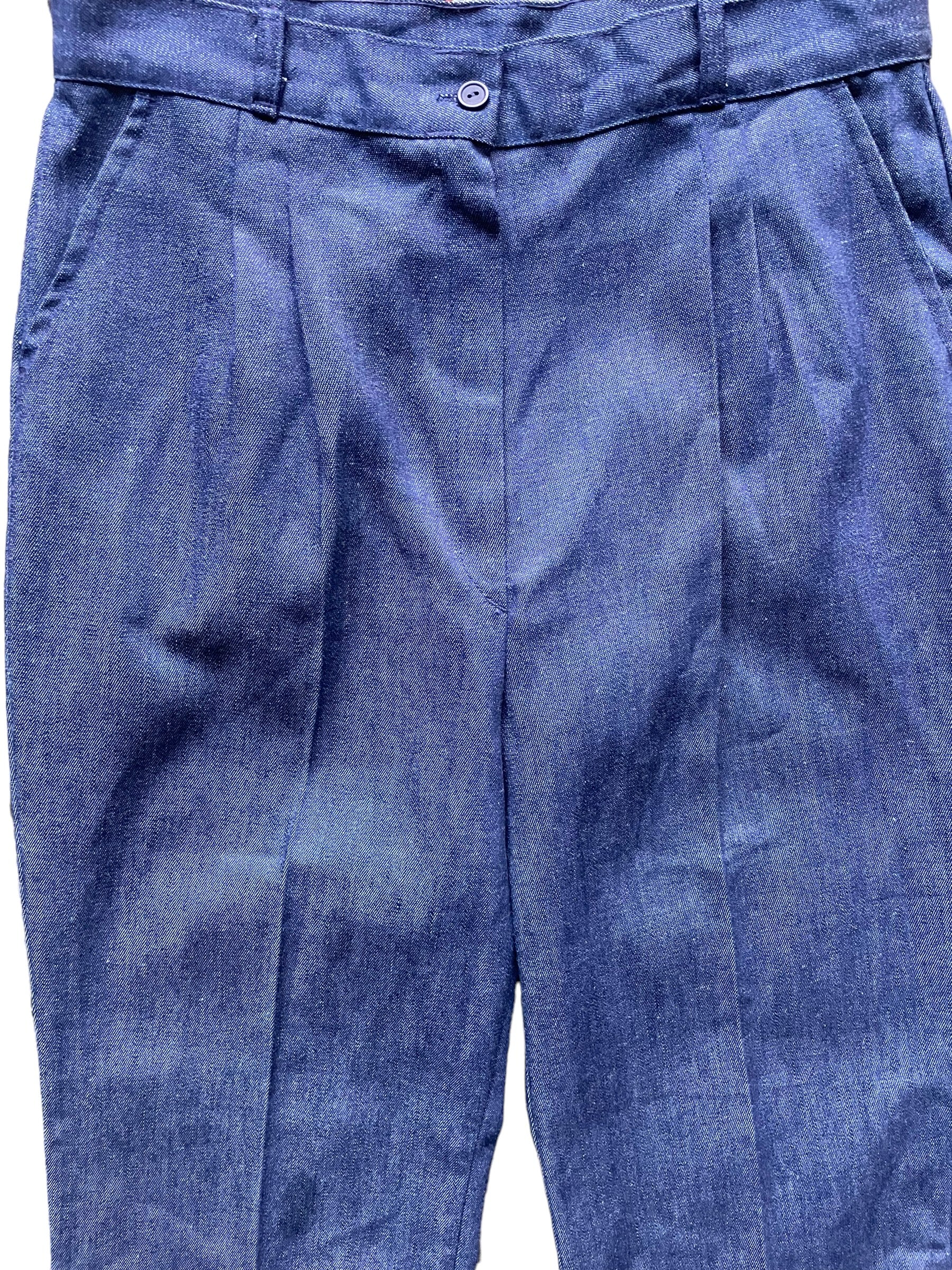 Front waist view of Vintage 1970s Mork and Mindy Denim Trousers W32 | Barn Owl Vintage Seattle | Vintage Denim