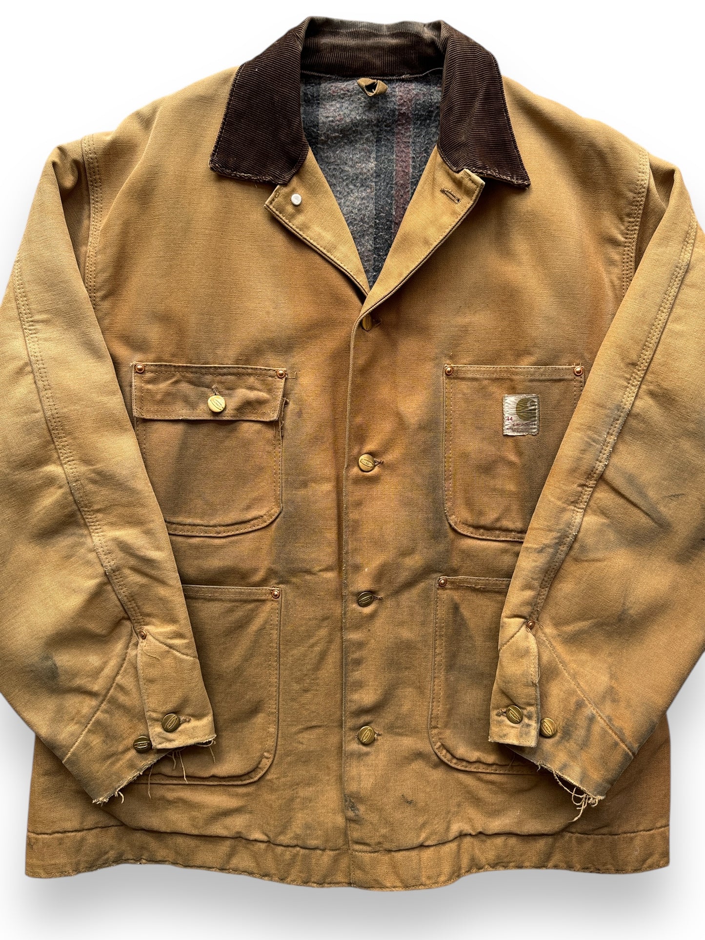 front close up of Vintage 70's Carhartt Chore Jacket SZ 44