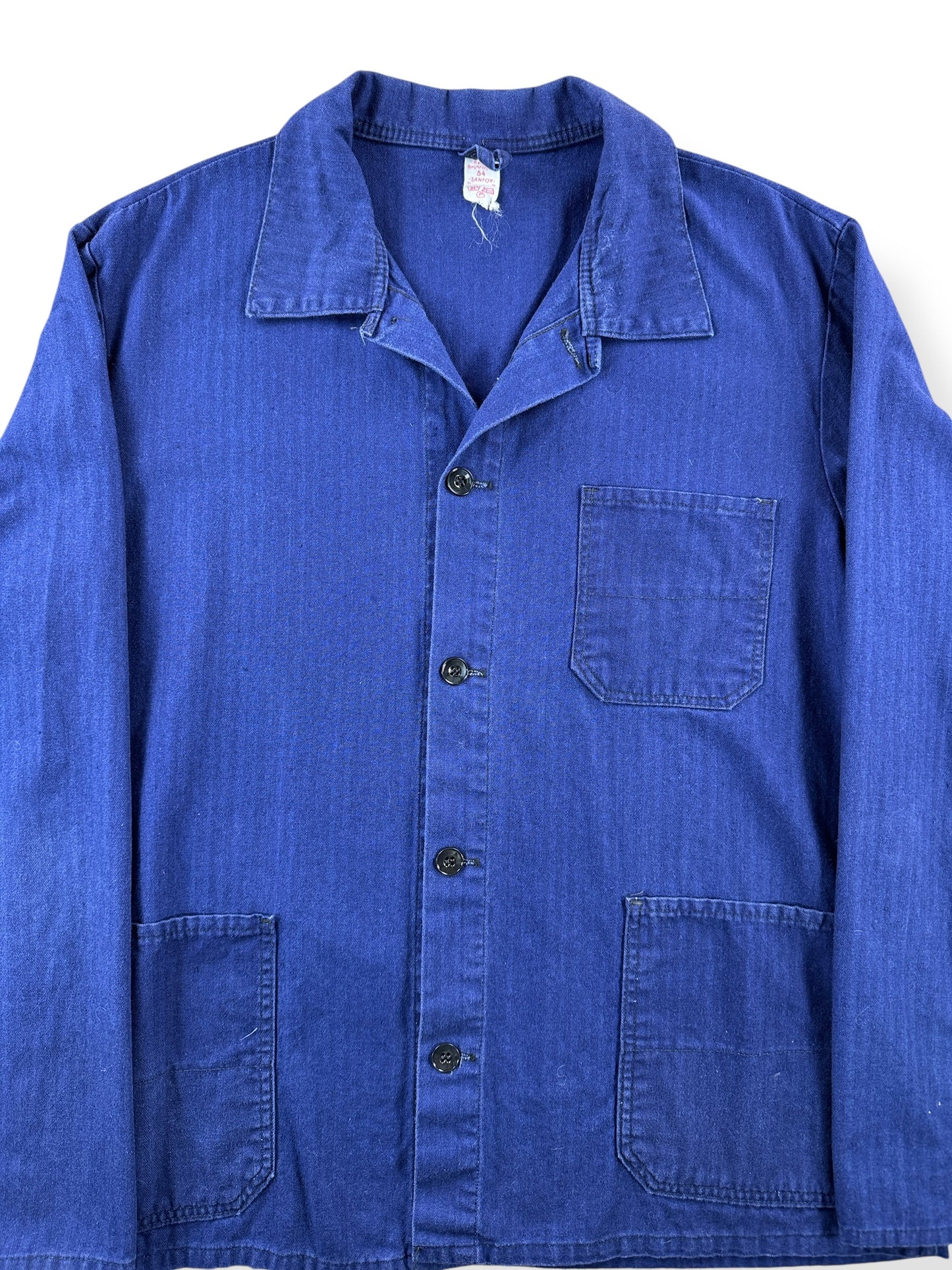 Front Close Up of Vintage Sanfor HBT French Chore Coat SZ L