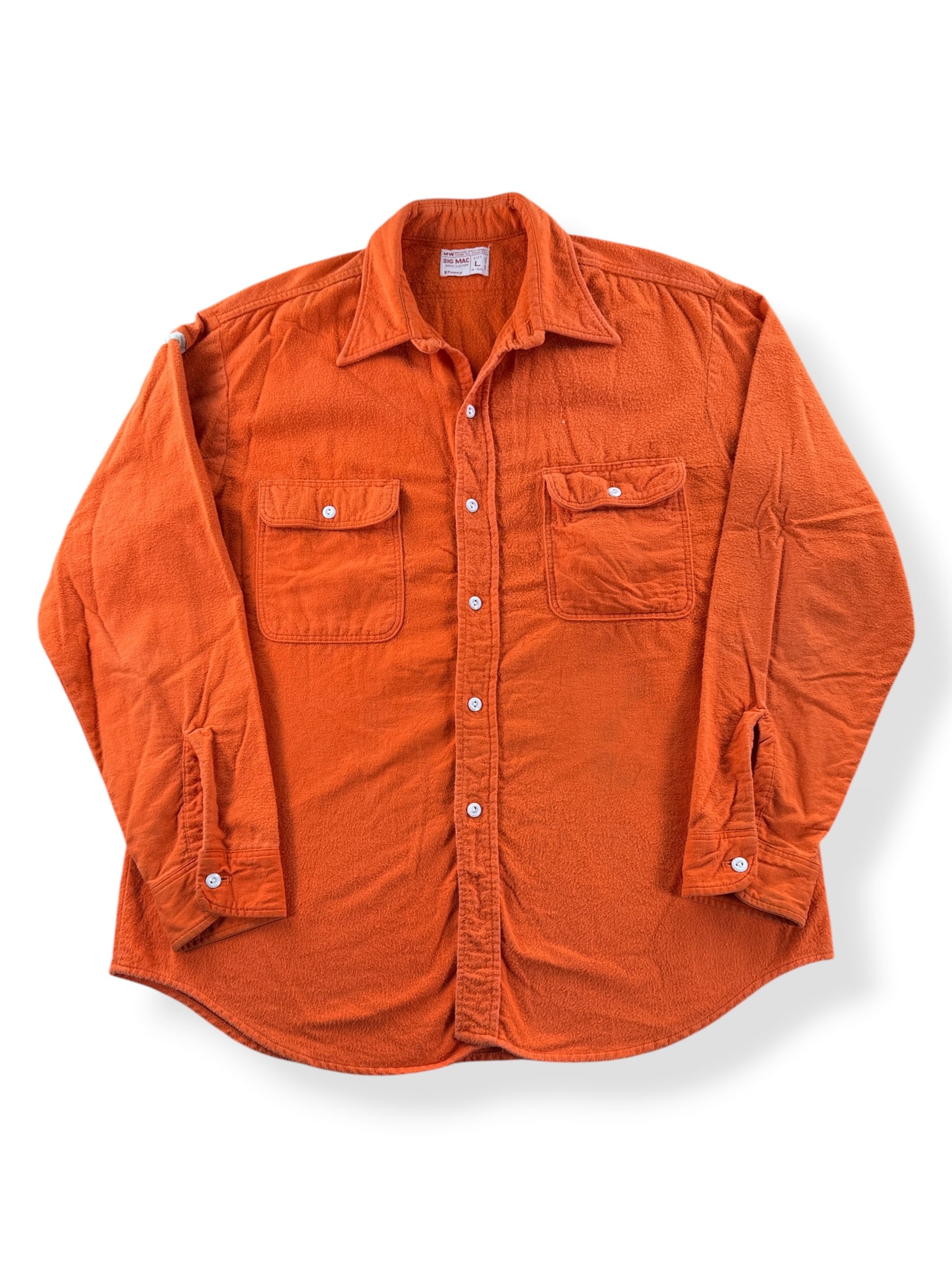 Front of Vintage 1980s Big Mac Orange Chamois Cloth Shirt SZ L
