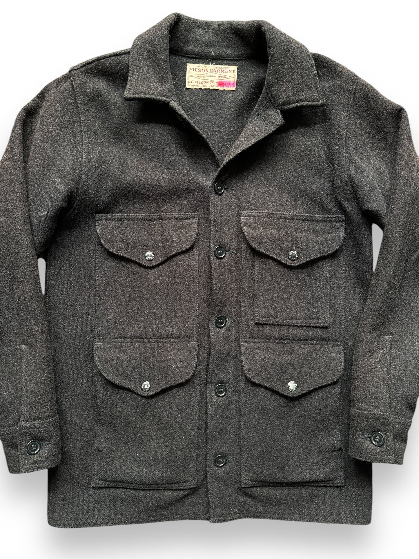 Front Detail of Vintage Filson Charcoal Mackinaw SZ 36