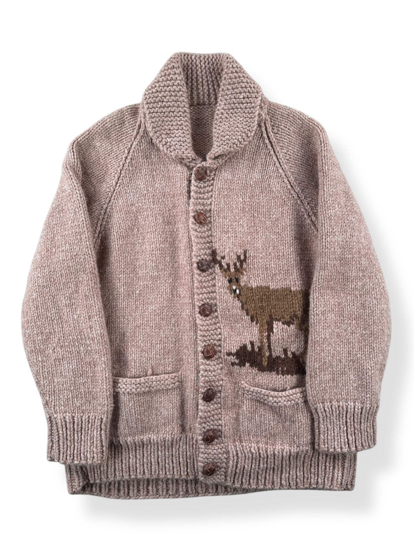 Front of Vintage Deer Button Cowichan Style Sweater SZ M