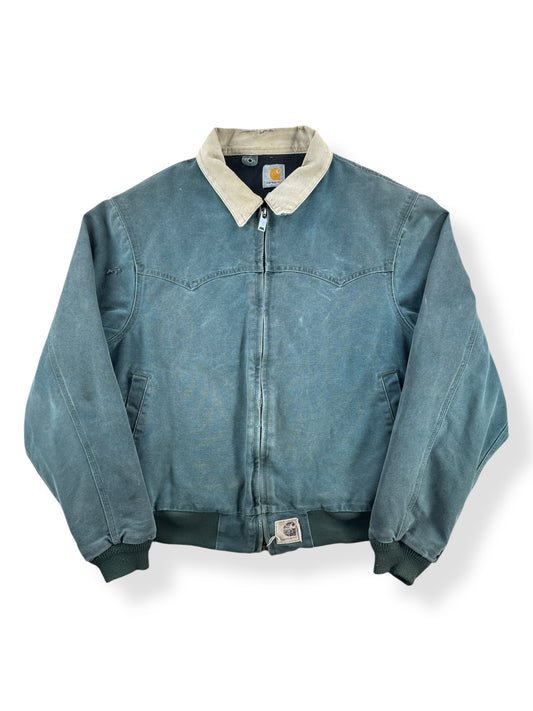 Front of Vintage 90s Era Carhartt Santa Fe Hunter Green Jacket SZ XL