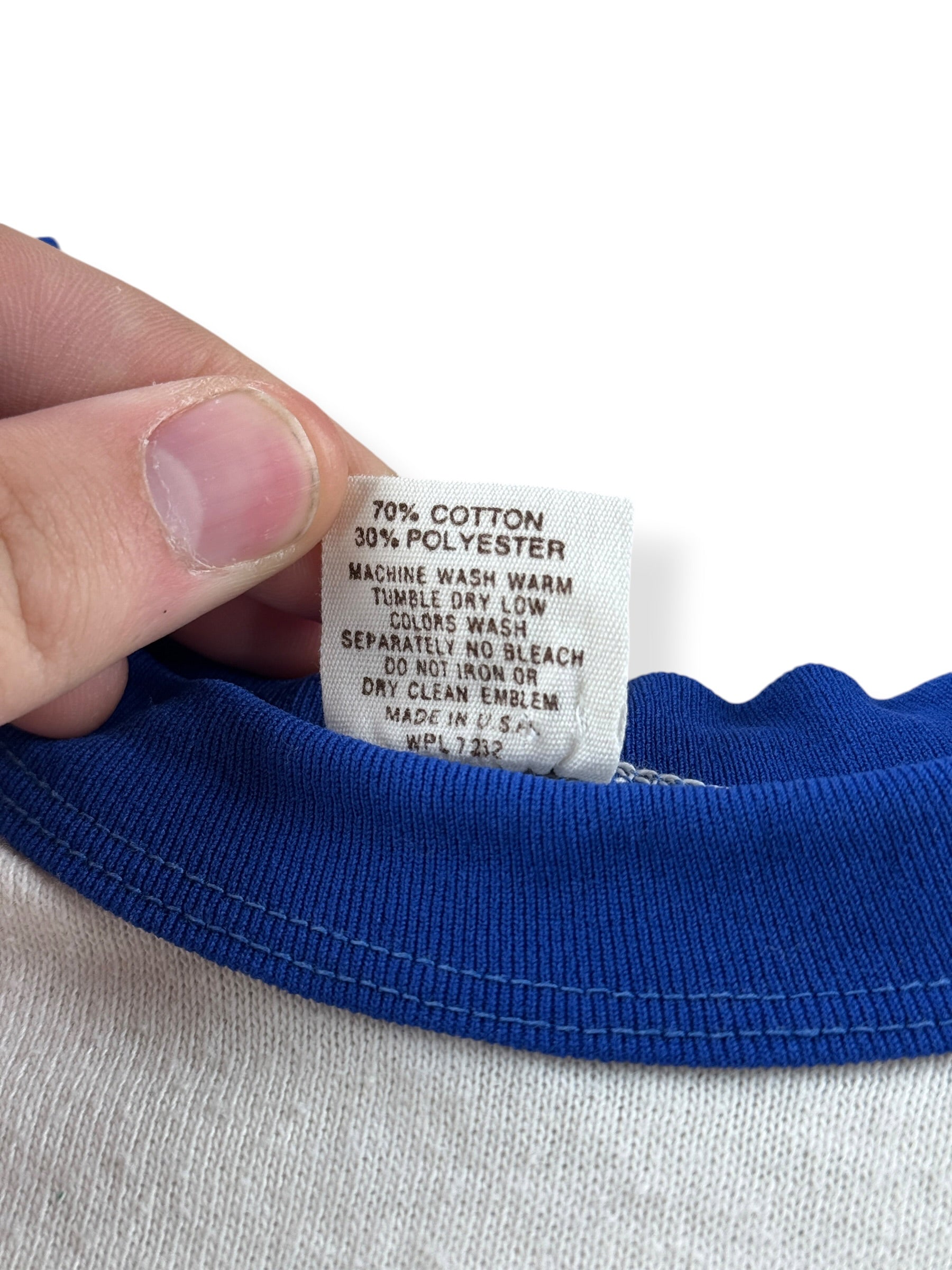 Back of tag on Vintage 70's Seahawks Raglan Tee SZ XL (Fits M)