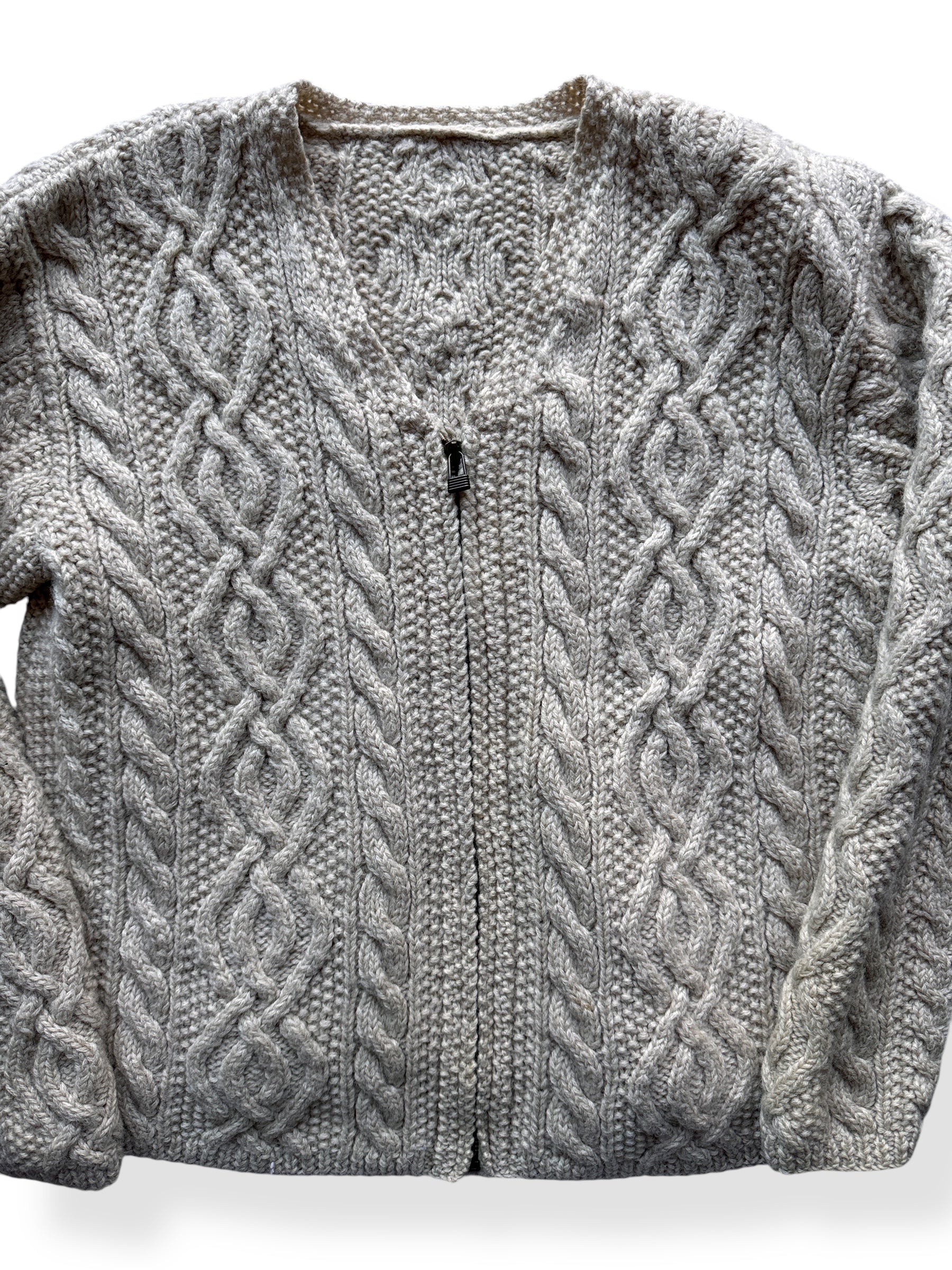 Front Close Up of Vintage Zip Up Wool Cardigan Sweater SZ M