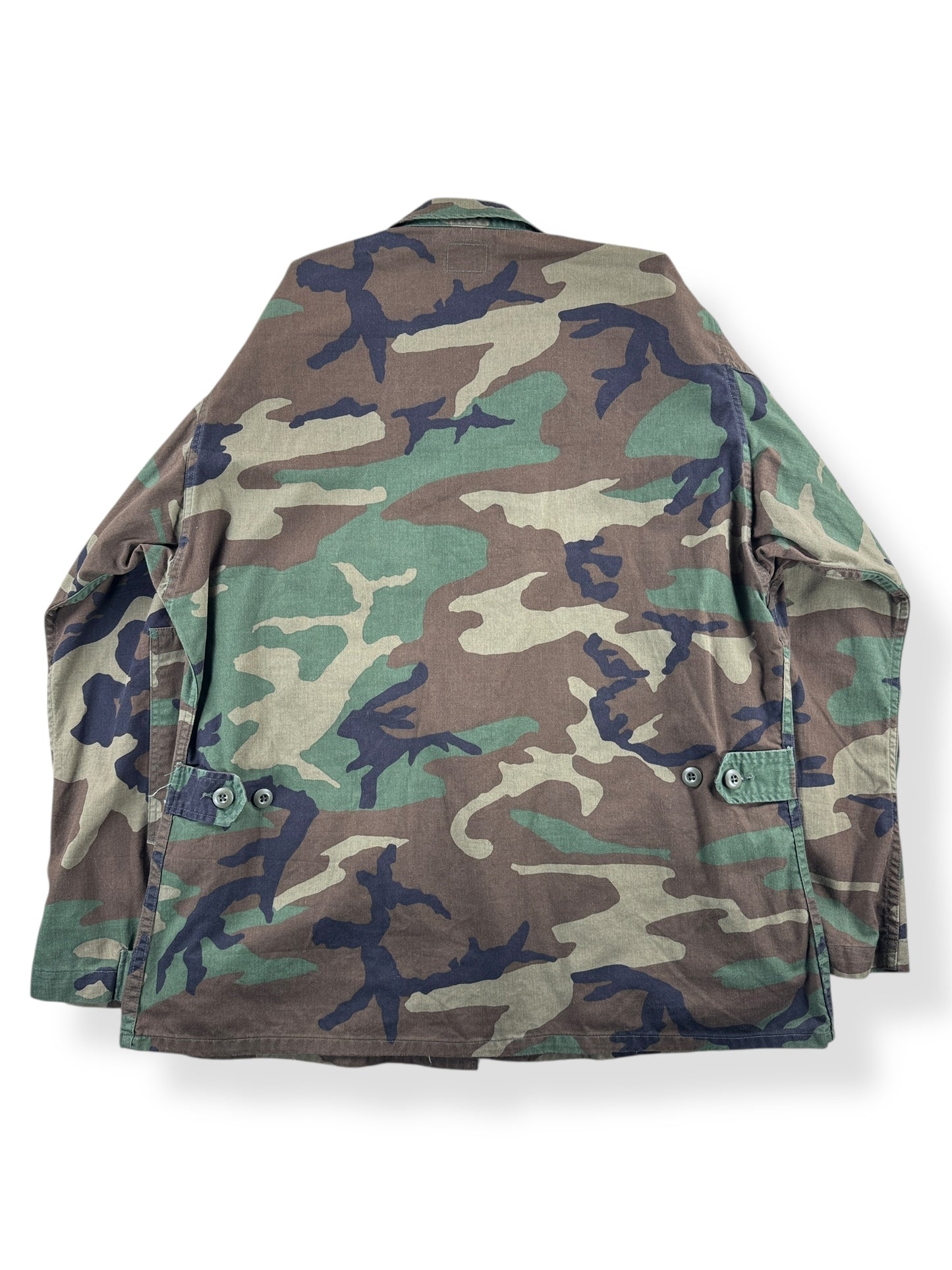 Back of Vintage Woodland Camo Military Top SZ L