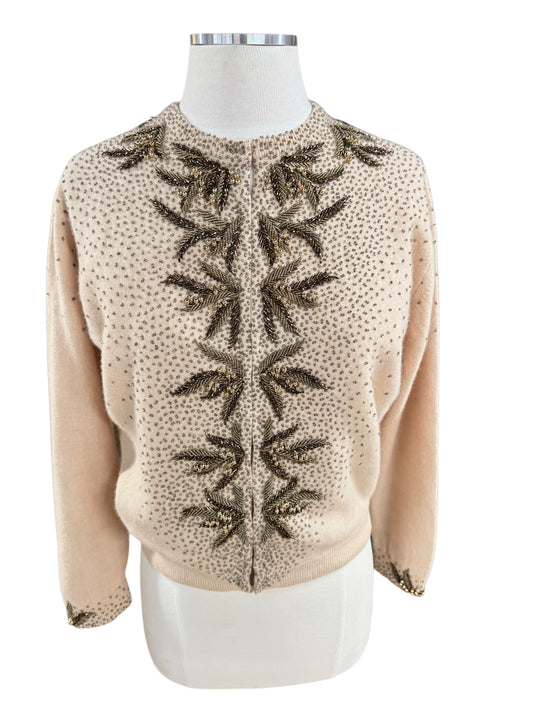 Front of 1950s Beaded Lamb's Wool/Angora Cardigan M