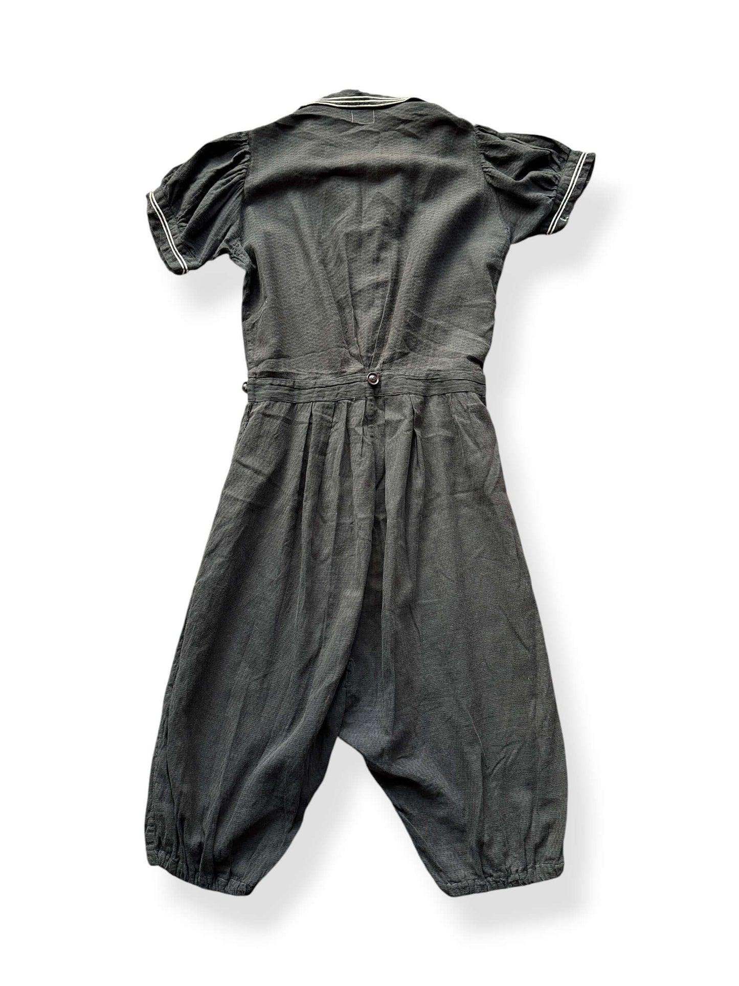 Back of Romper on Antique Cotton Swimsuit Romper + Skirt Set SZ S