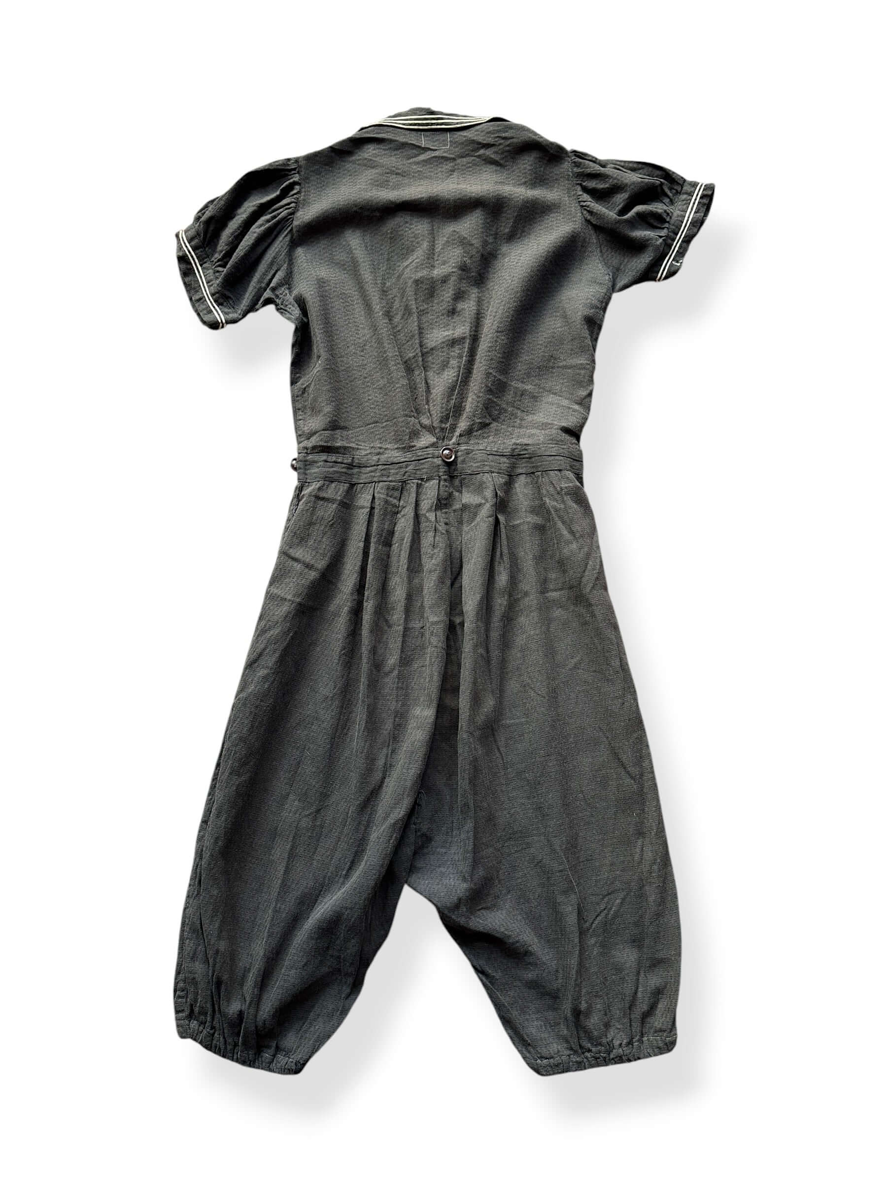 Back of Romper on Antique Cotton Swimsuit Romper + Skirt Set SZ S