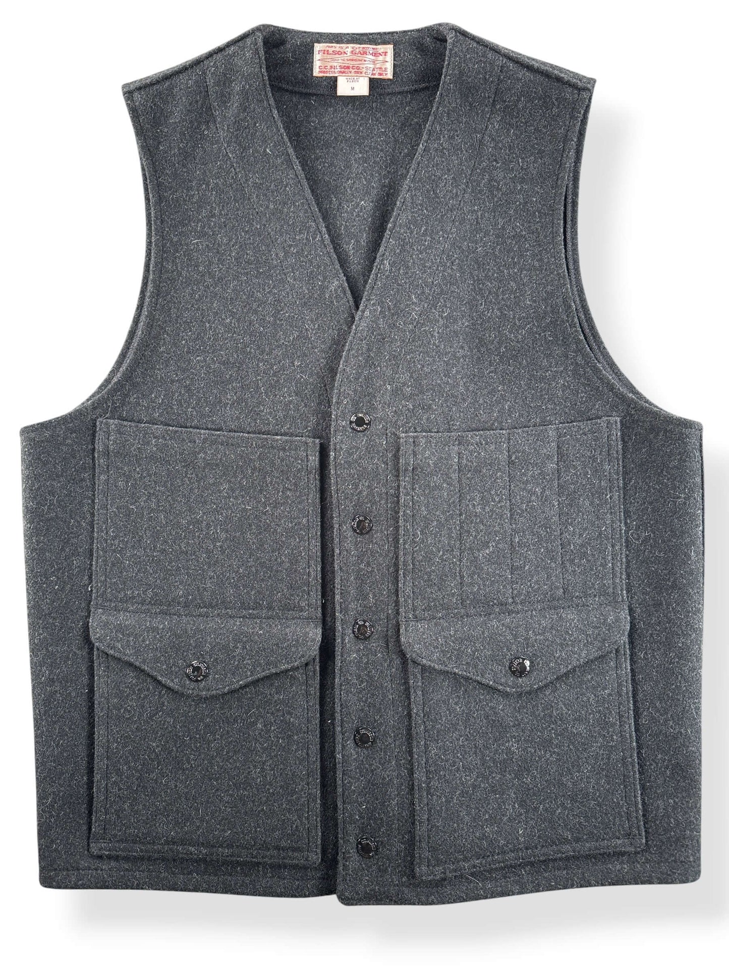 Front Close Up of Filson Mackinaw Wool Vest SZ M