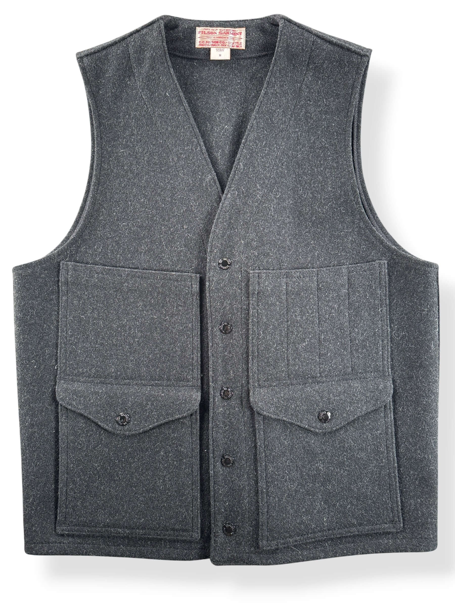Front Close Up of Filson Mackinaw Wool Vest SZ M