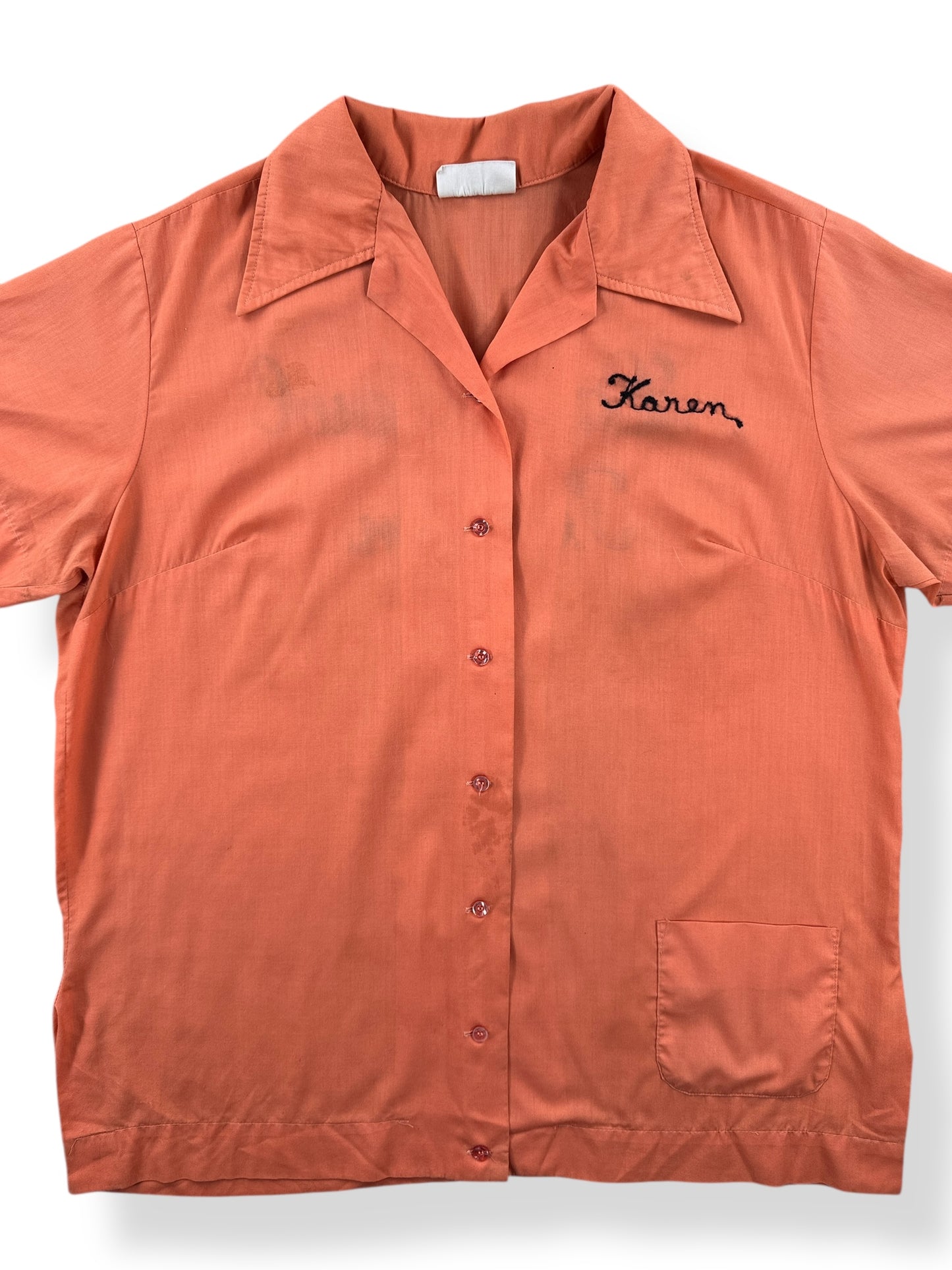 Front Close Up of Vintage Karen Lake Bowl Bowling Shirt SZ 40