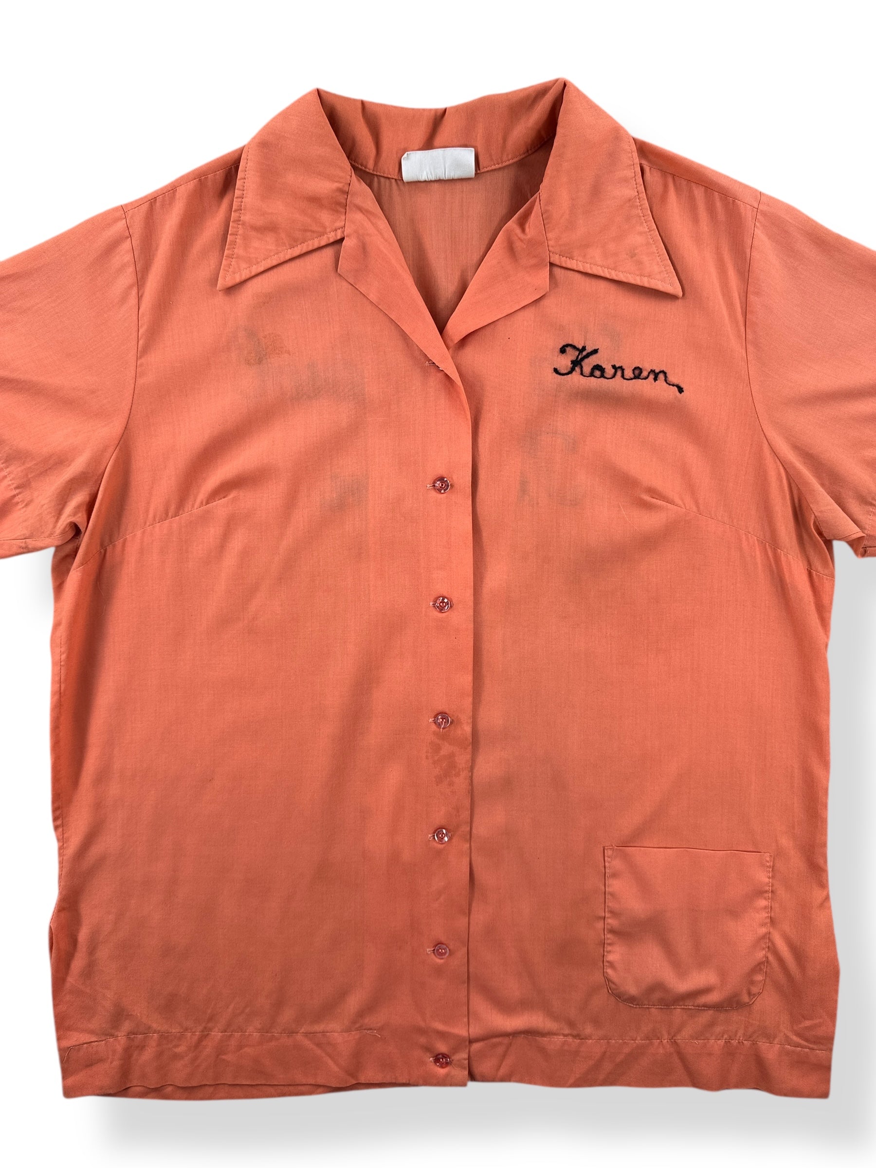 Front Close Up of Vintage Karen Lake Bowl Bowling Shirt SZ 40