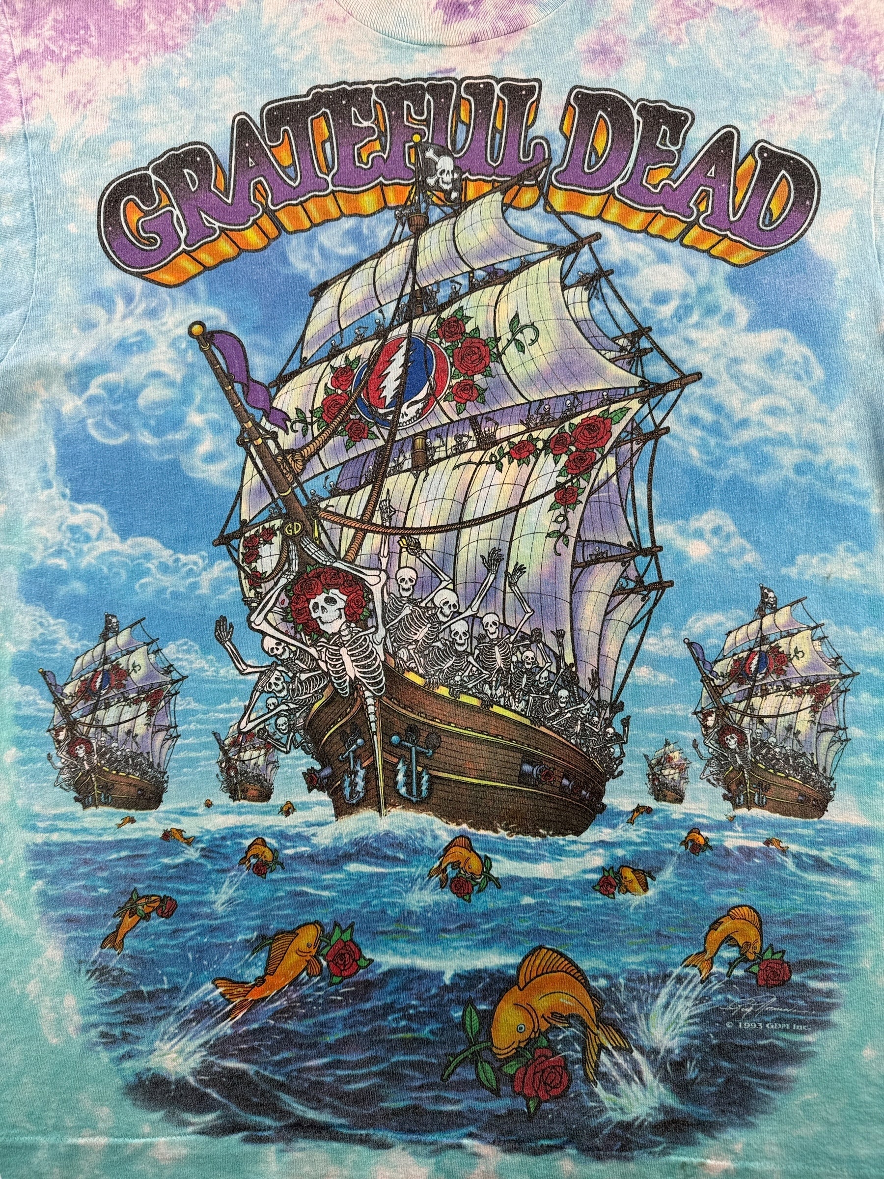Front Close Up of Vintage Grateful Dead Ship of Fools Single Stitch Tee SZ L