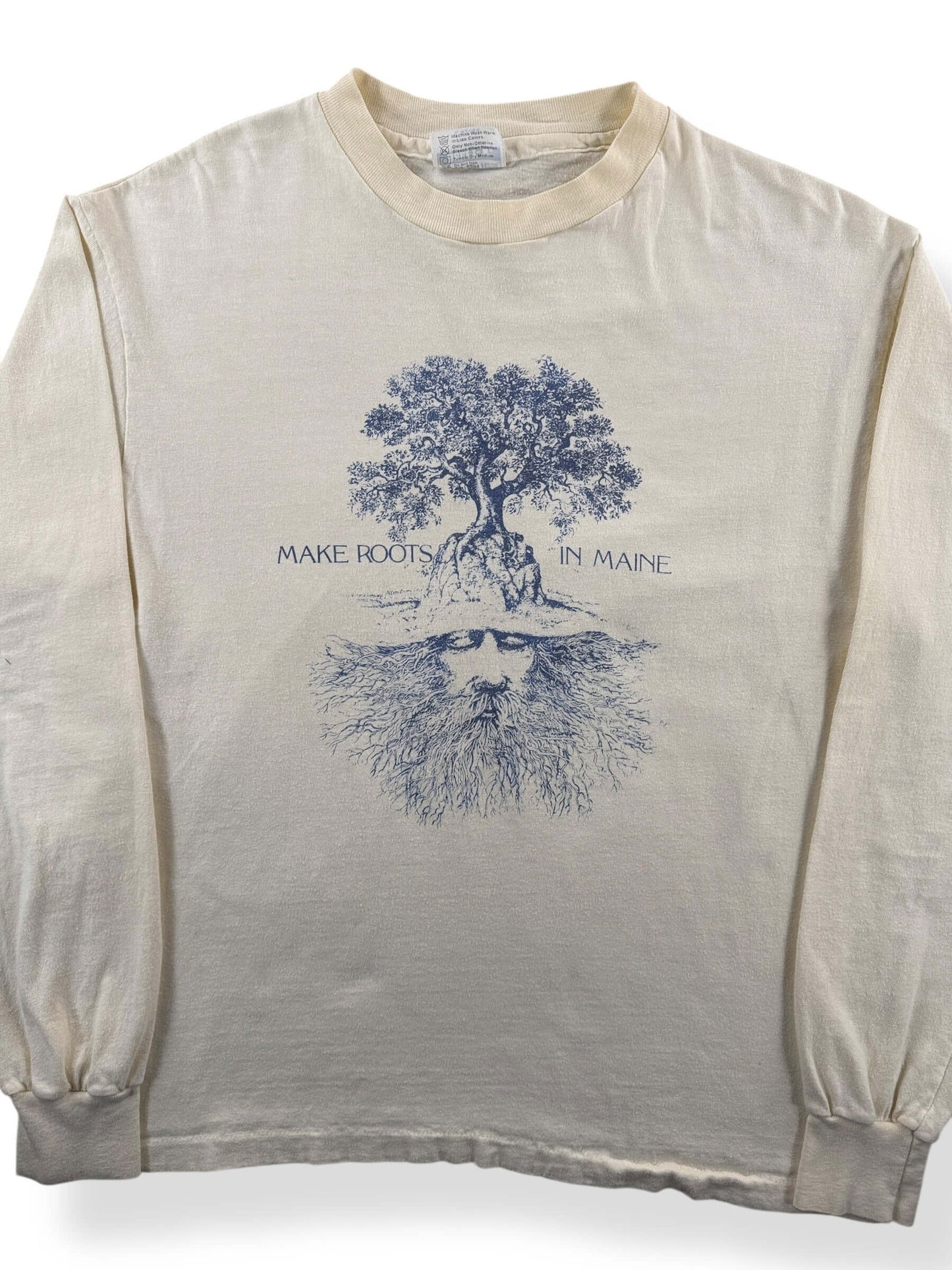 Front Close Up of Vintage Make Roots In Maine Long Sleeve Tee SZ L (Fits M)