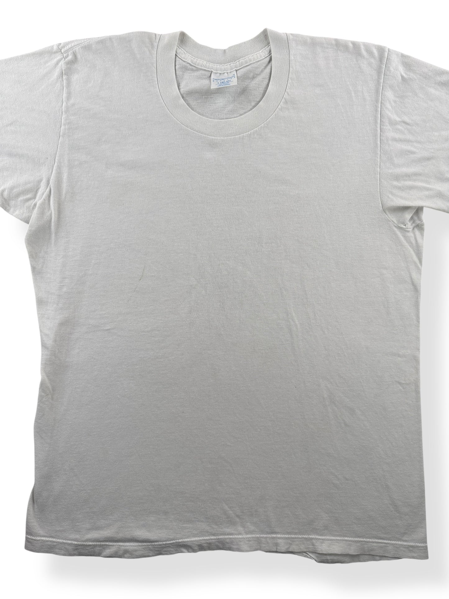 Front Close Up of Vintage White Blank Tee SZ L