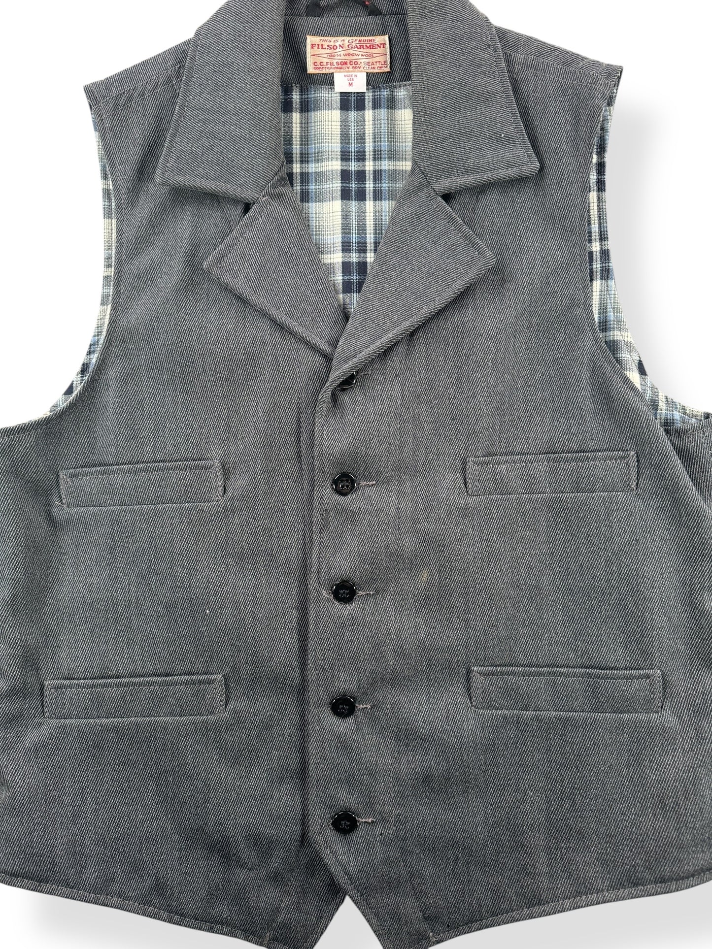 Front Close Up of Filson Whipcord Western Vest SZ M