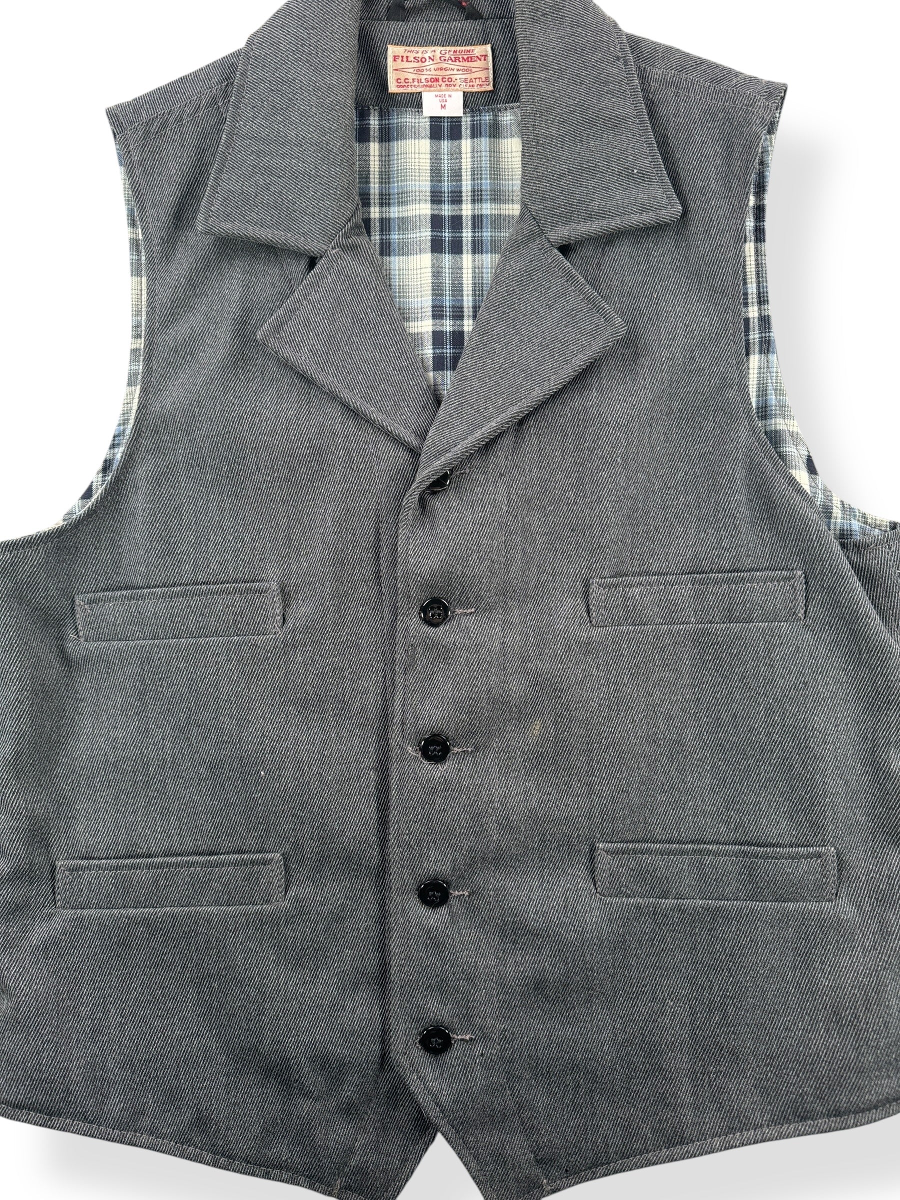 Front Close Up of Filson Whipcord Western Vest SZ M