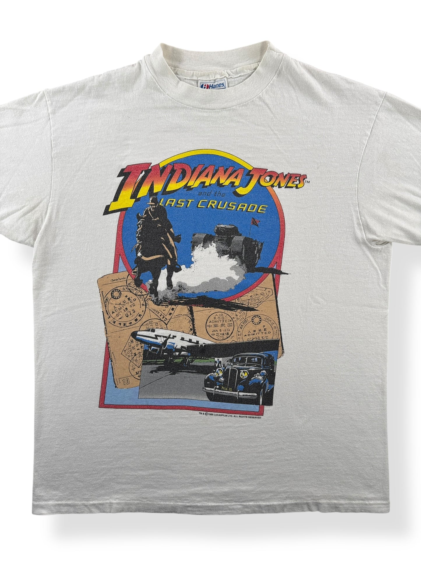 Front Close Up of Vintage Indiana Jones Last Crusade Tee SZ L (Fits M)