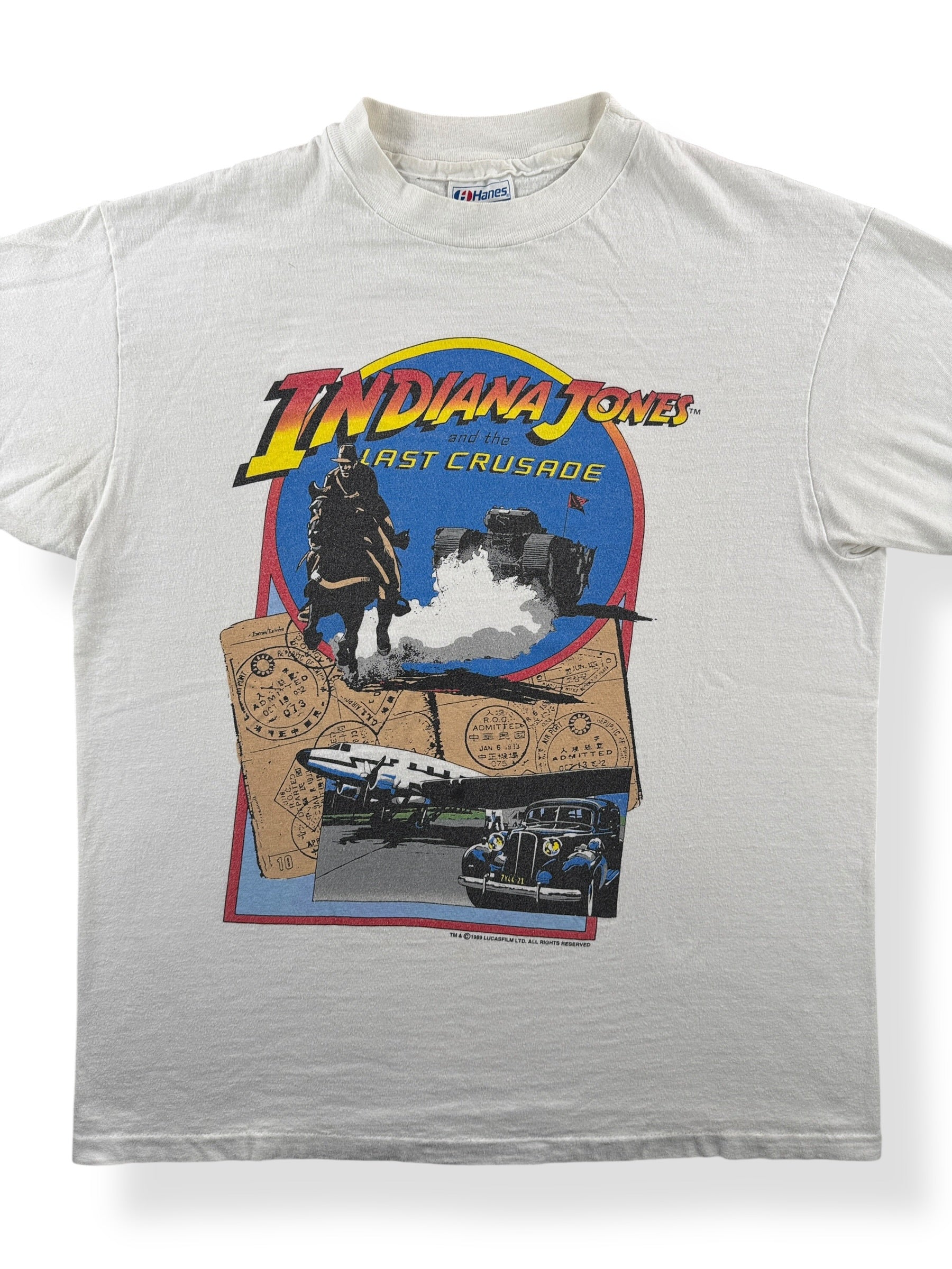 Front Close Up of Vintage Indiana Jones Last Crusade Tee SZ L (Fits M)