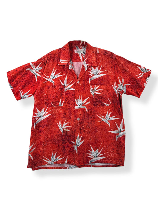 Front of Vintage Penney's Bird of Paradise Rayon Aloha Shirt SZ M
