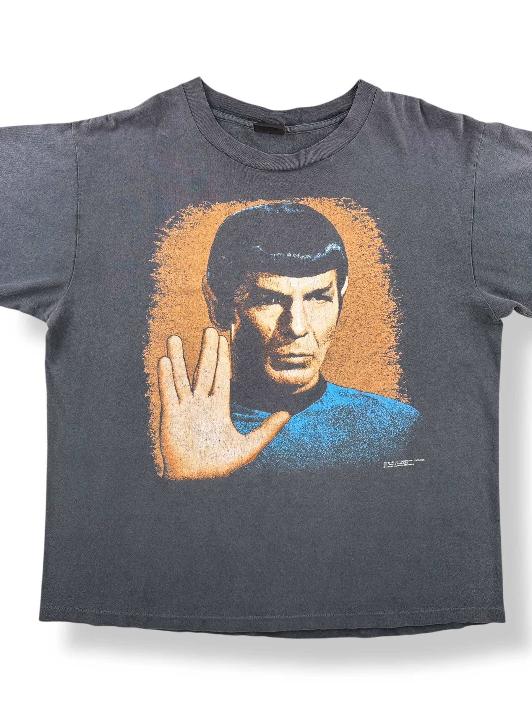 Front Close Up of Vintage Faded Star Trek Spock Live Long & Prosper Tee SZ XL