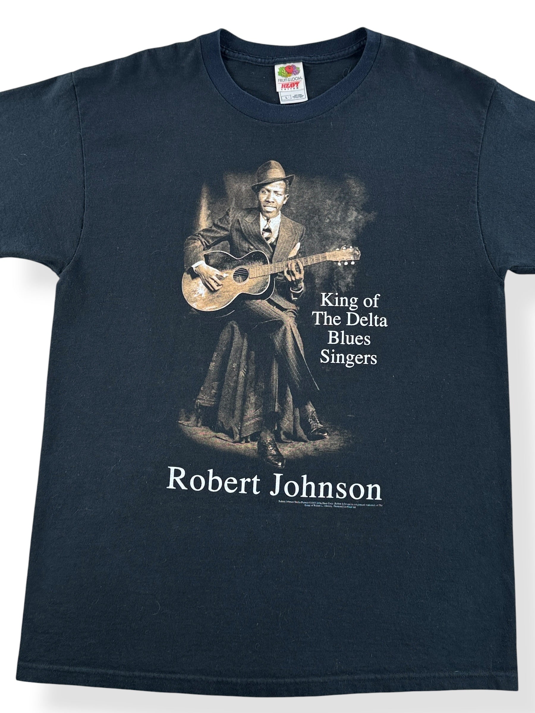 Front Close Up of Vintage Robert Johnson King of The Delta Blues Tee SZ L (Fits M)