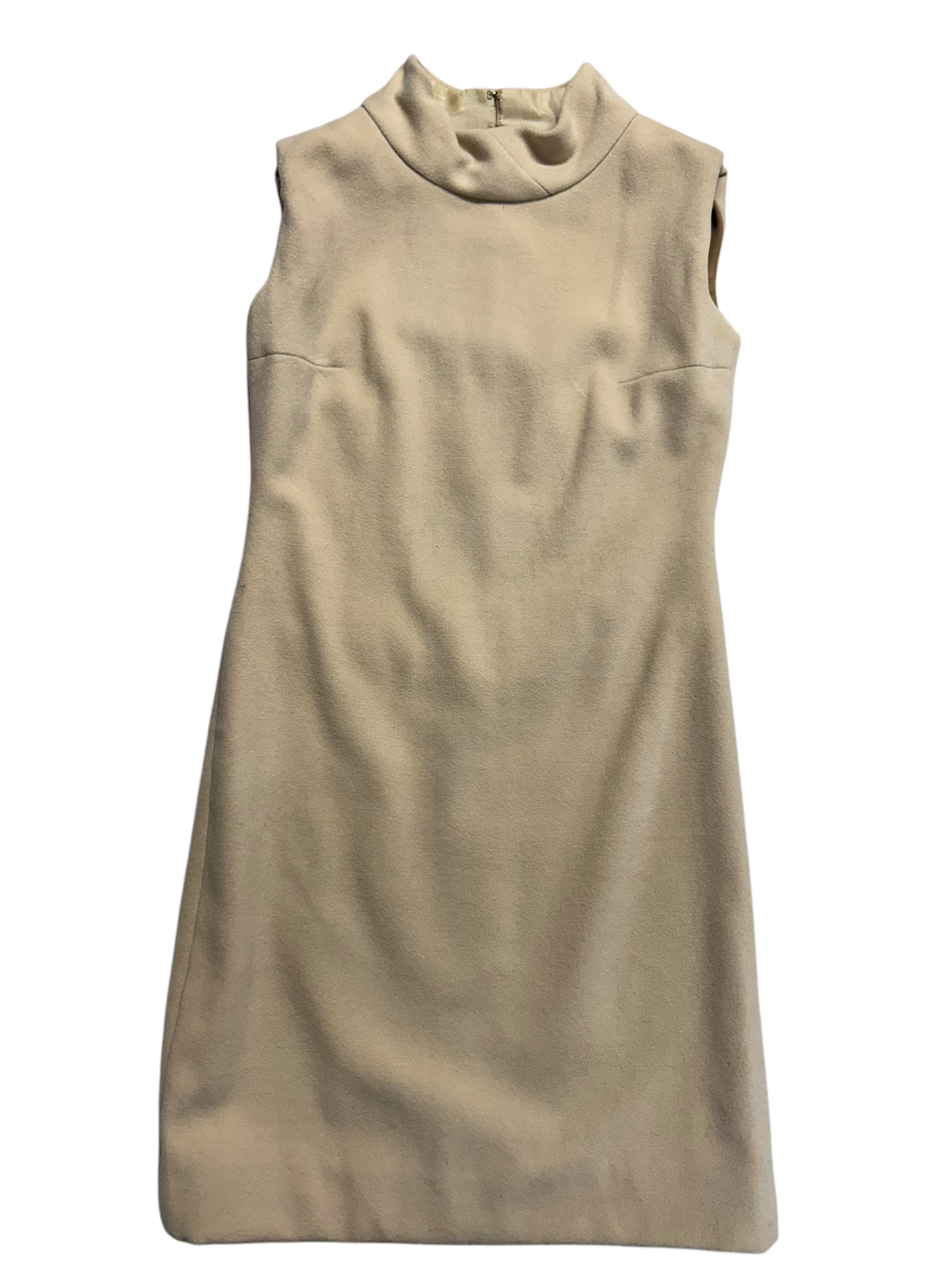 Front view of 1960s Beige Wool Dress S