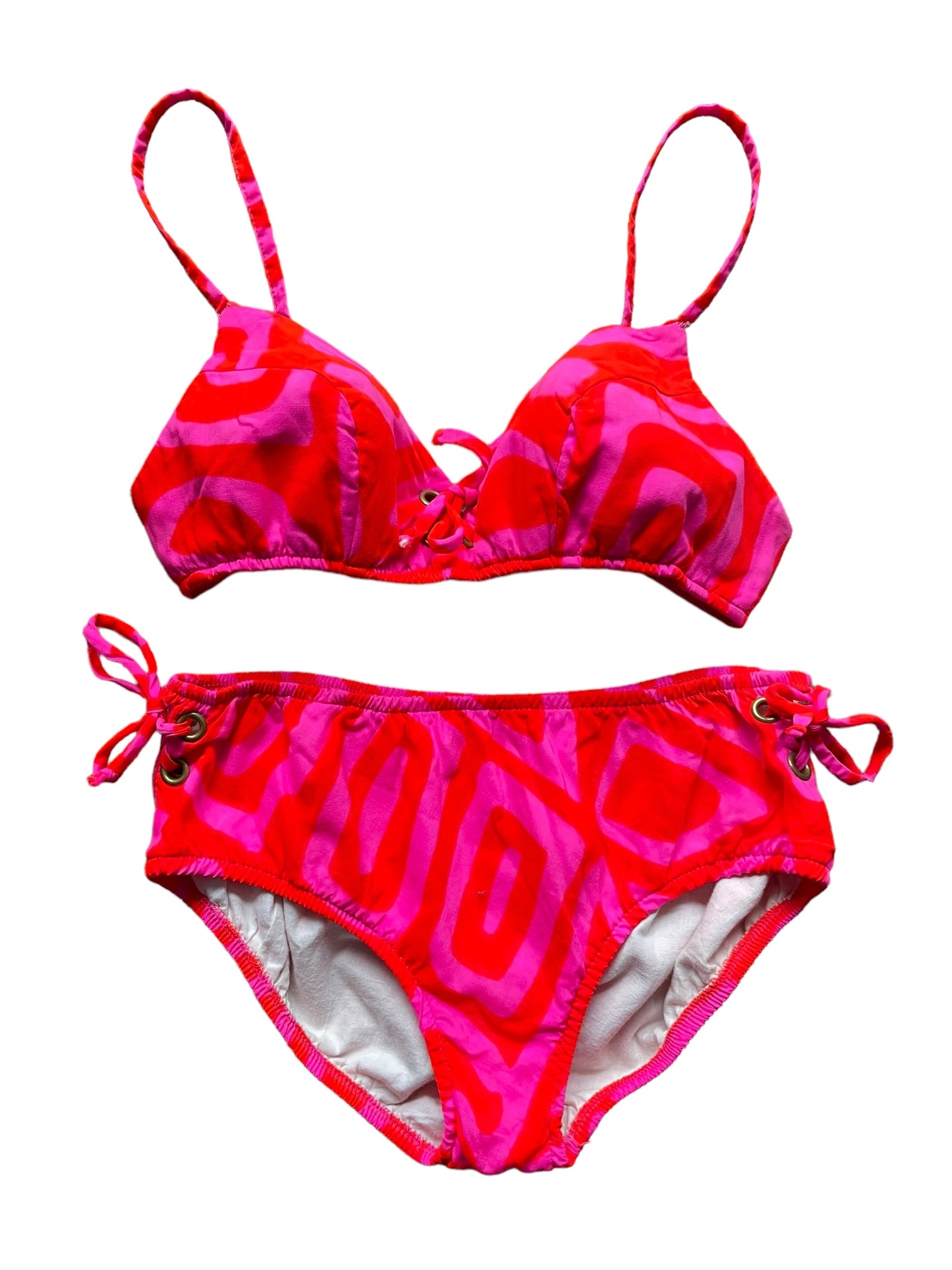 Front view of 1960s Psychedelic Pink and Orange Bikini S-M