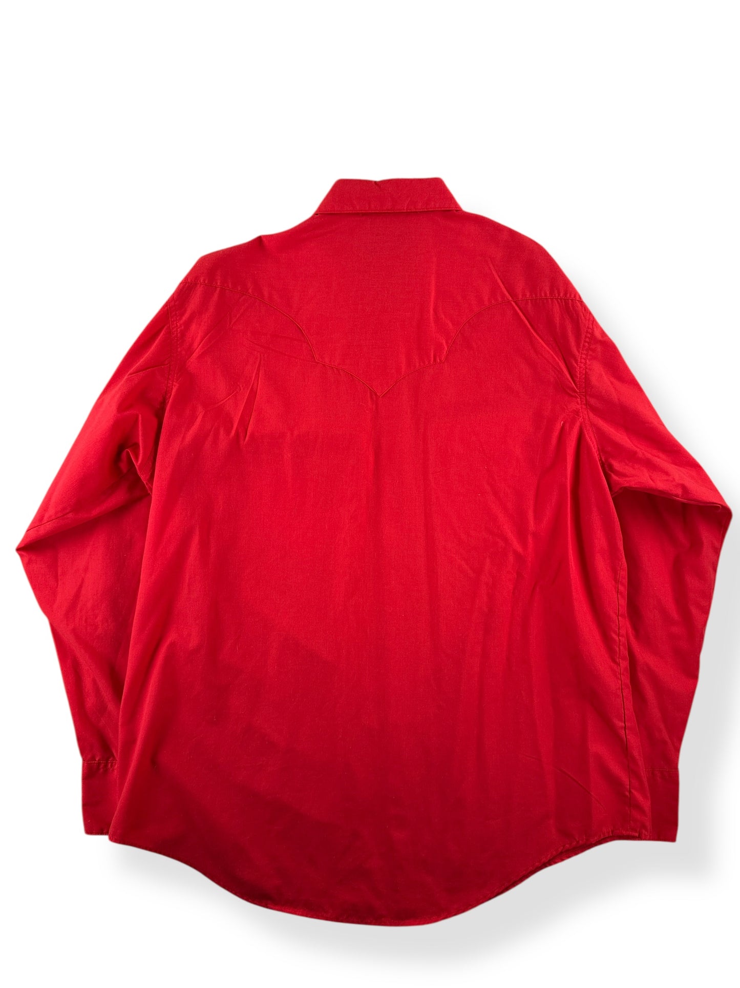Back of Vintage Rockmount Red Sawtooth Pearl Snap SZ L