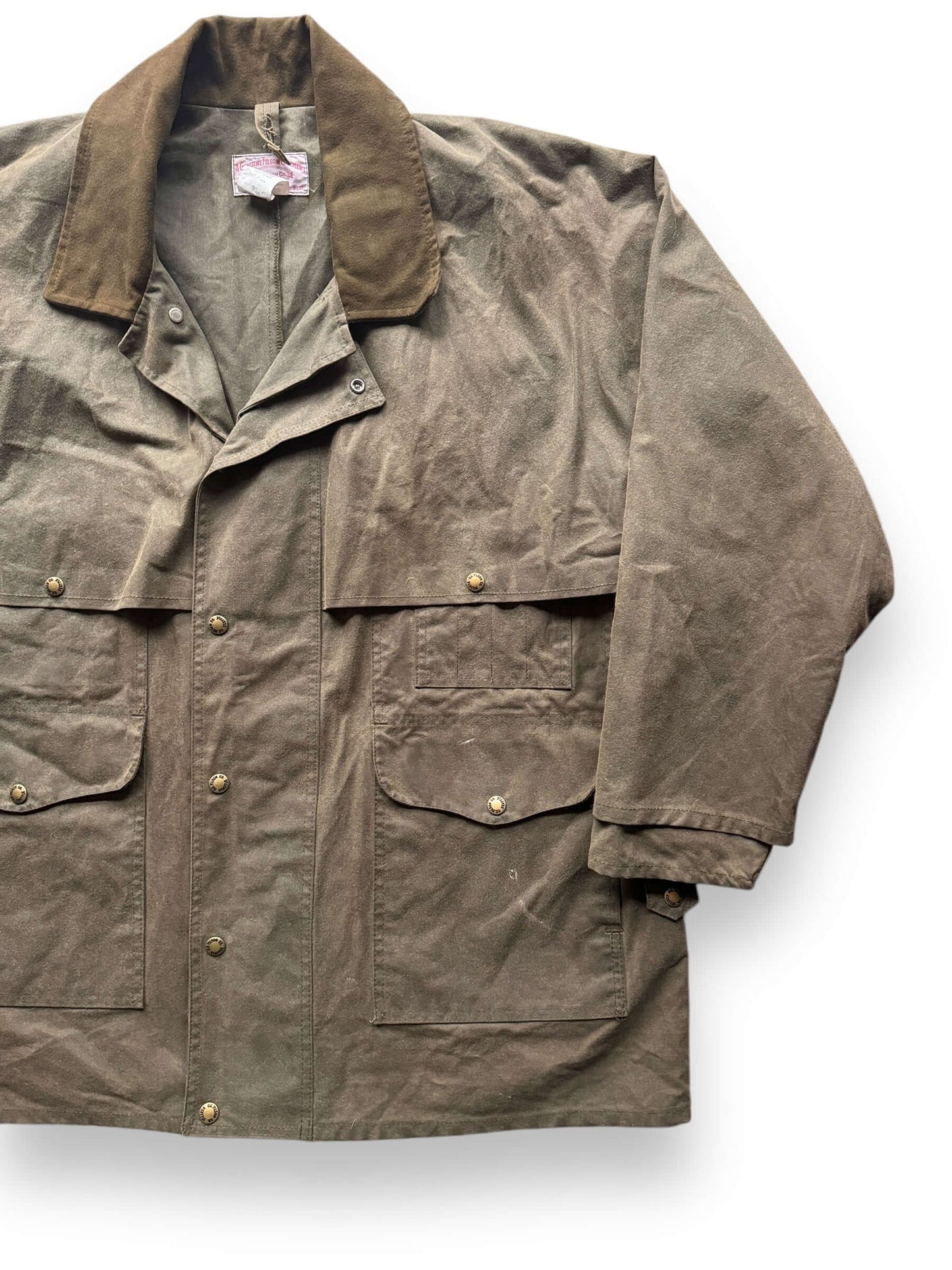 front left of Vintage Filson Shelter Cloth Packer Coat w/ Microsoft Sleeve Embroidery SZ 44