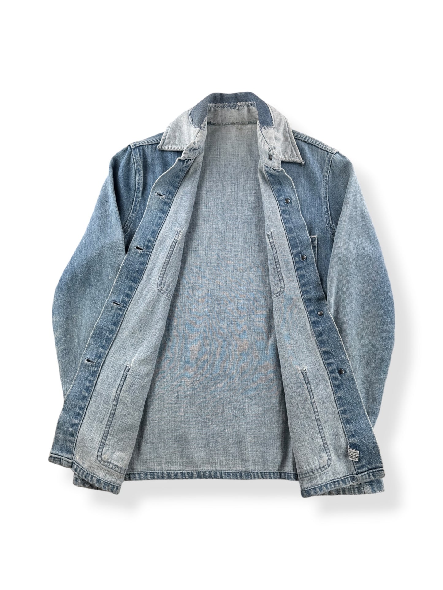 Inside of Vintage 70s Two Tone Denim Chore Jacket SZ S