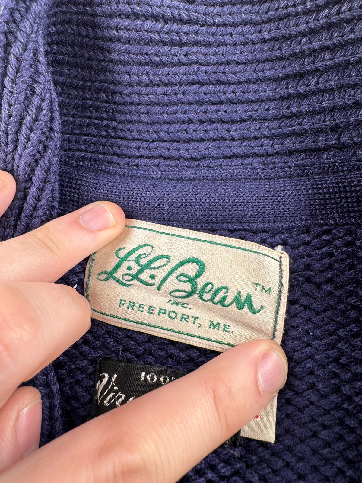 Label on Vintage LL Bean Script Era Cardigan SZ M
