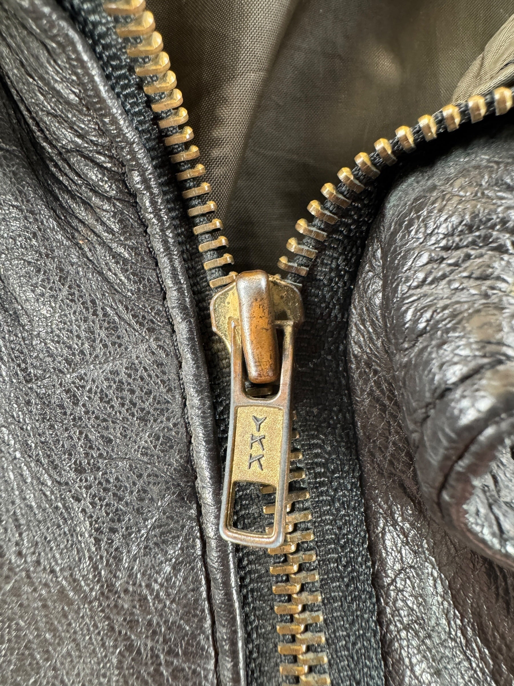 Zipper on Vintage A-2 Style Leather Bomber Jacket SZ 44 AS IS