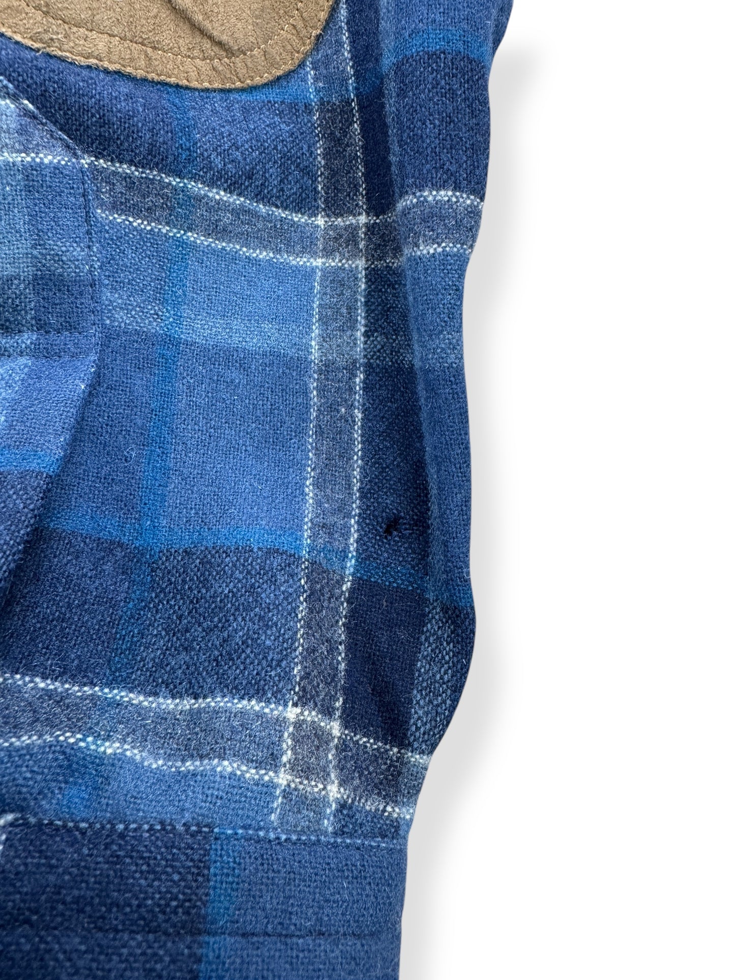 Hole on Vintage Pendleton Blue Plaid Flannel w/ Elbow Patches SZ L