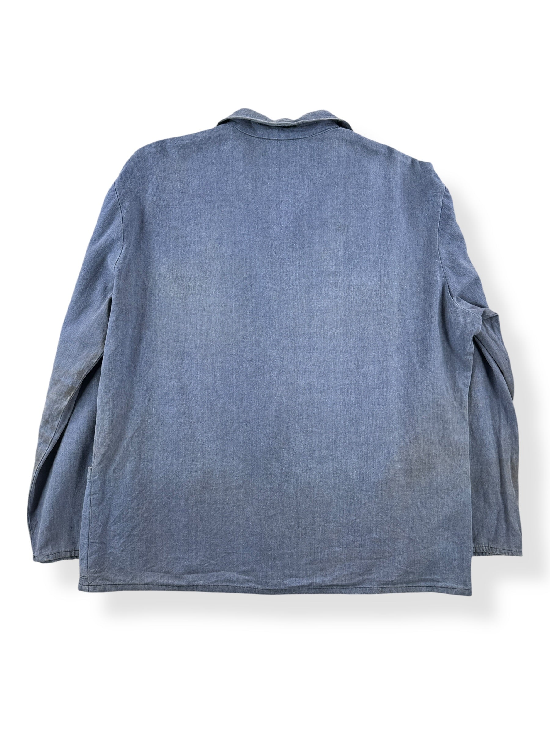 Back of Vintage Faded And Distressed French Chore Coat SZ L