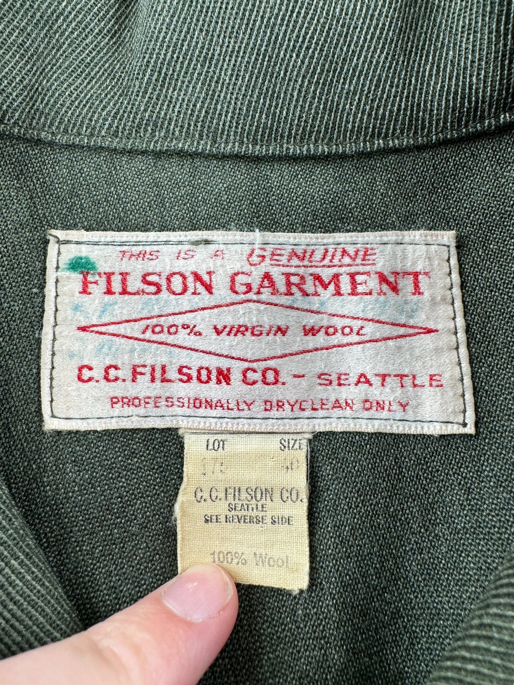 Tag on Vintage Filson Whipcord Cruiser Jacket SZ 40
