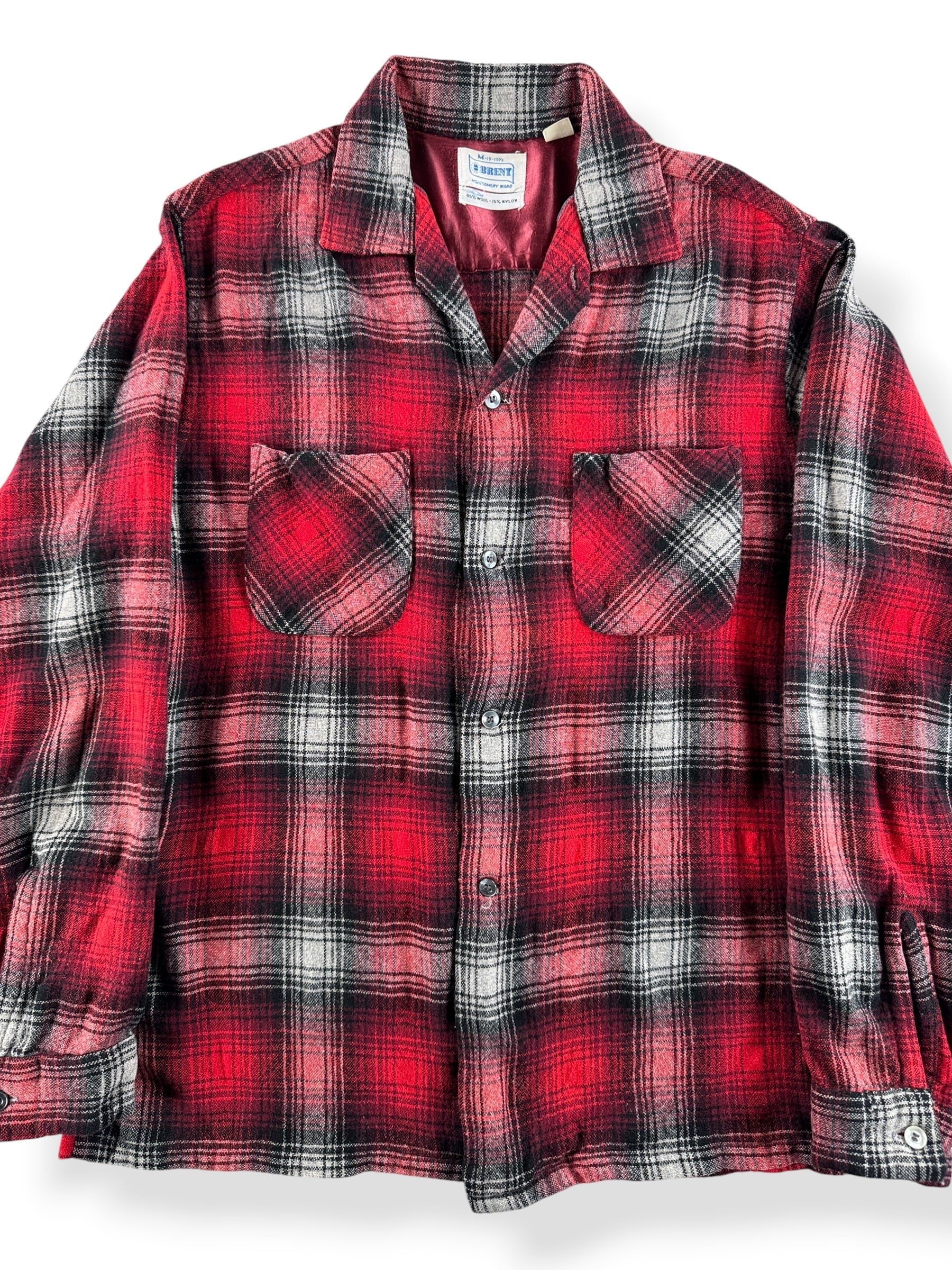 Front Close Up of Vintage Brent Wool Blend Flannel SZ M