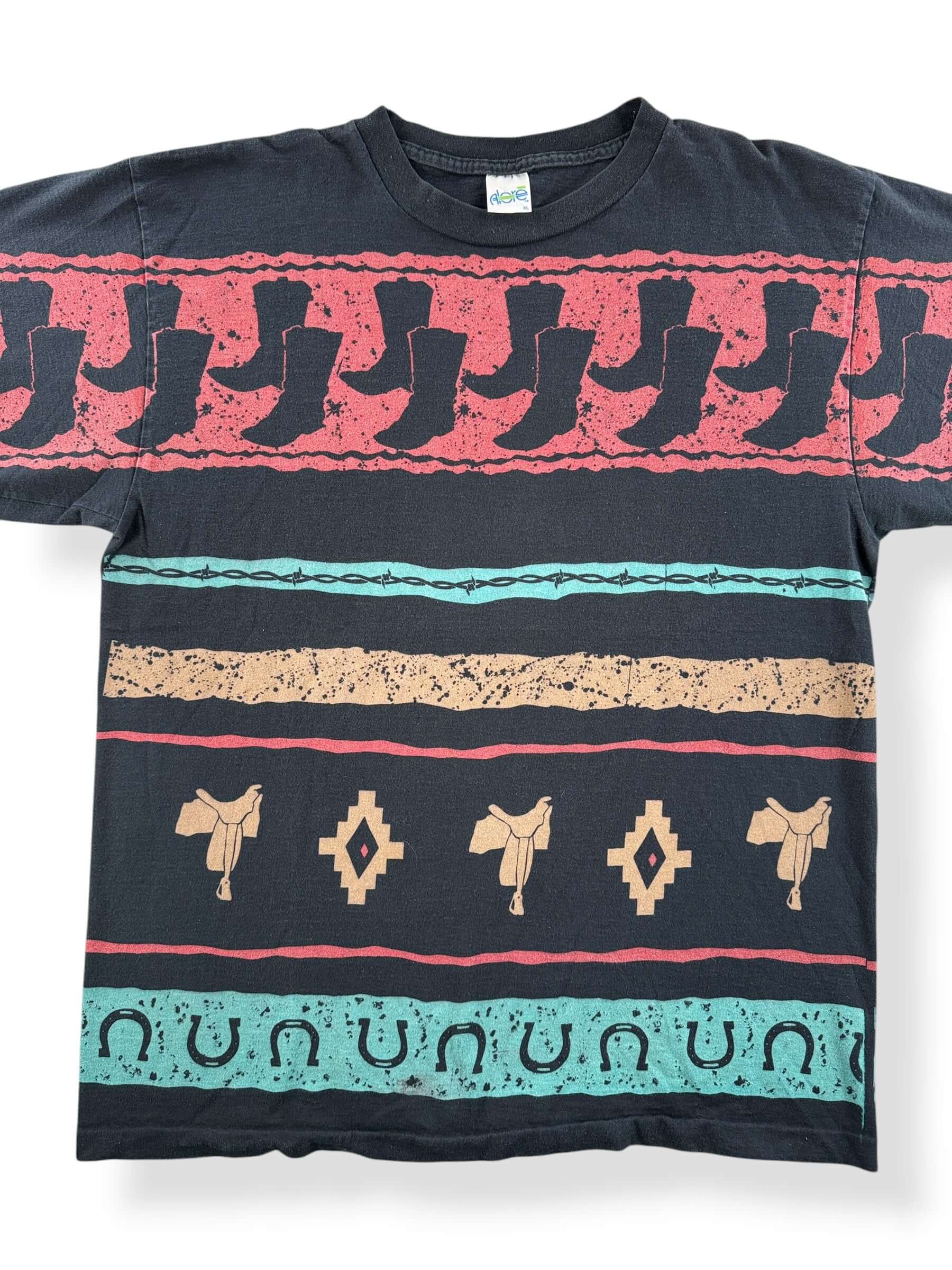 Front Close Up of Vintage AOP Cowboy Tee SZ XL
