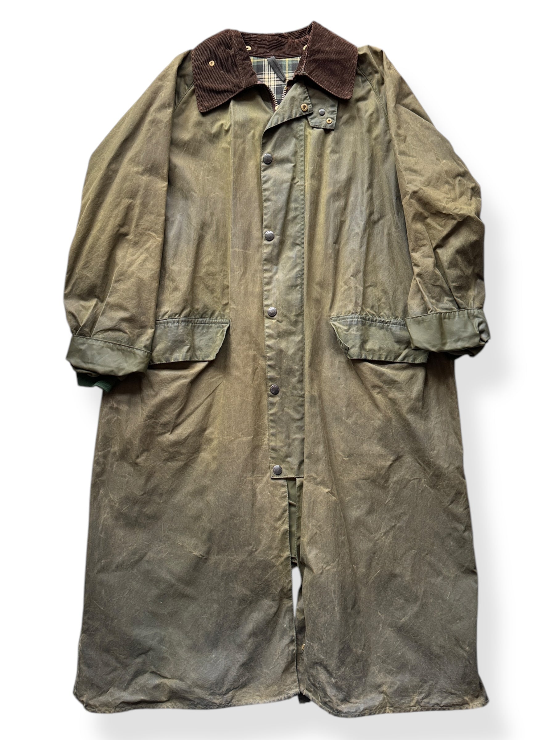Front of Barbour Waxed Duster Coat SZ XL