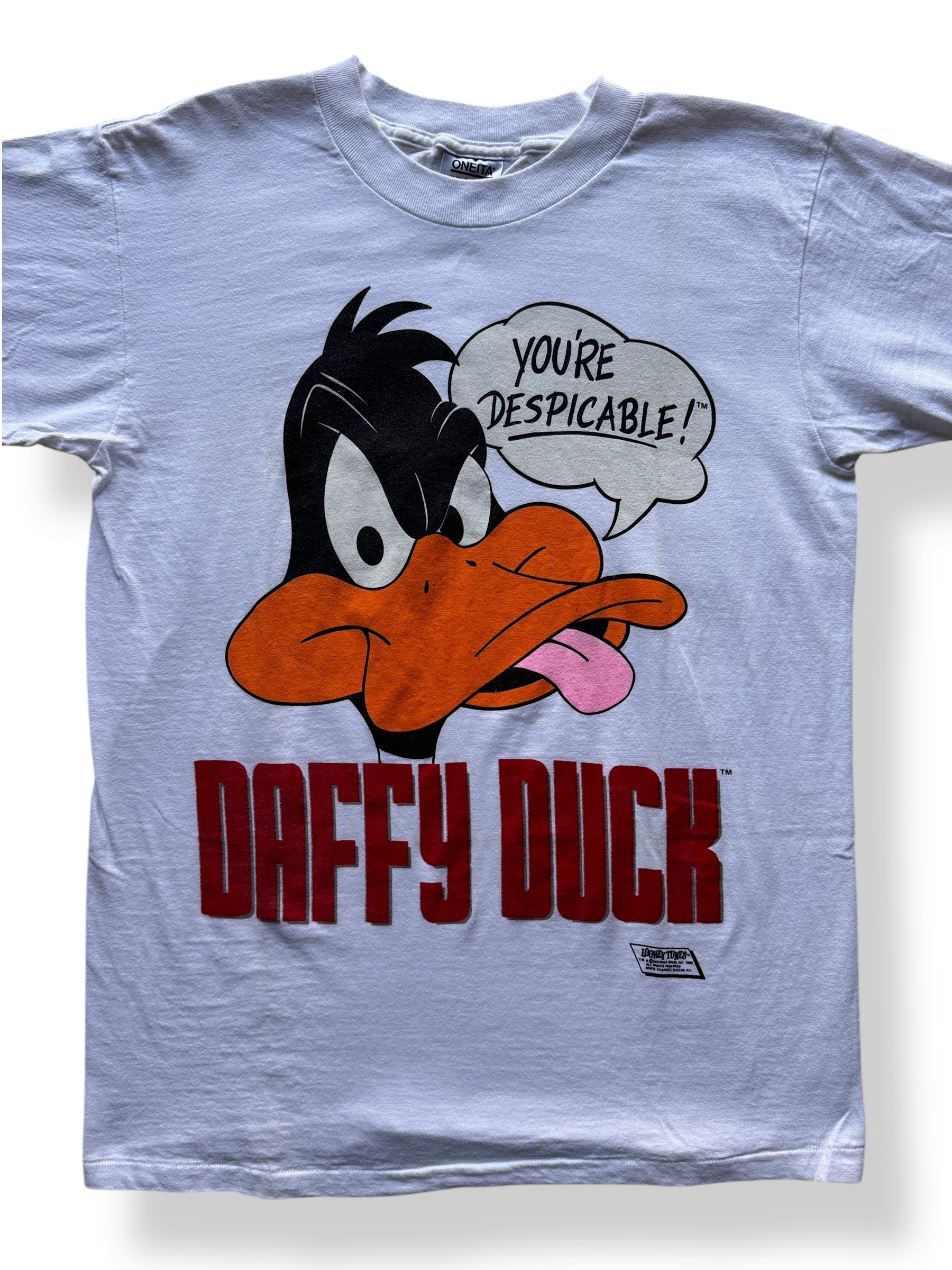 Front Close Up of Vintage 1989 Daffy Duck You're Despicable Tee SZ L