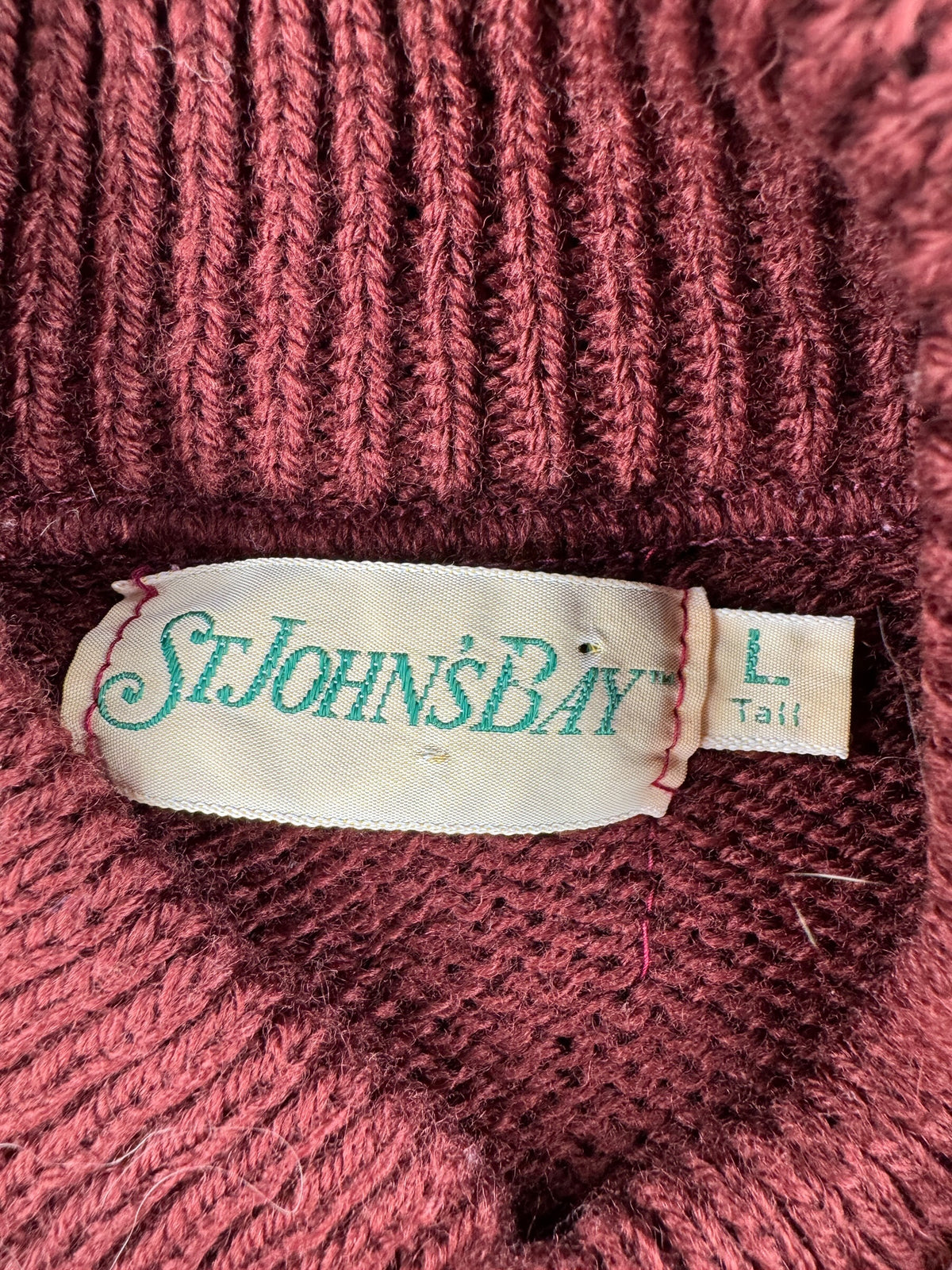 Tags on Vintage St. John's Bay Henley Wool Sweater SZ LT (Fits MT)
