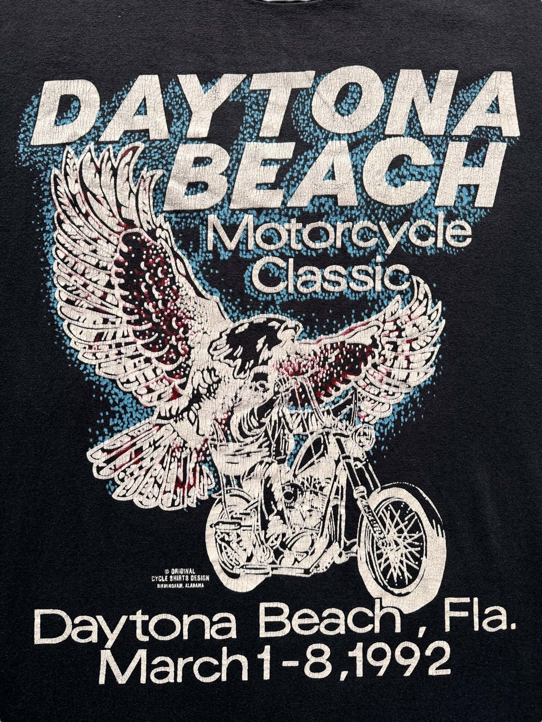 Front Graphic of Vintage 1992 Daytona Party Capital Bike Week Tee SZ L