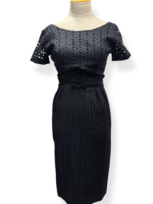 Front view of 1950s Eyelet Wiggle Dress S