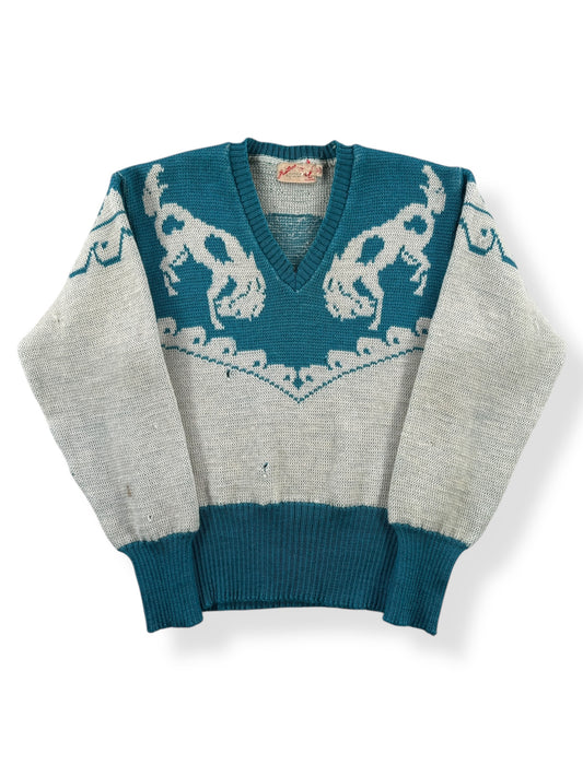 Front of Vintage 1940s Jantzen Let 'Em Buck Sweater SZ XS