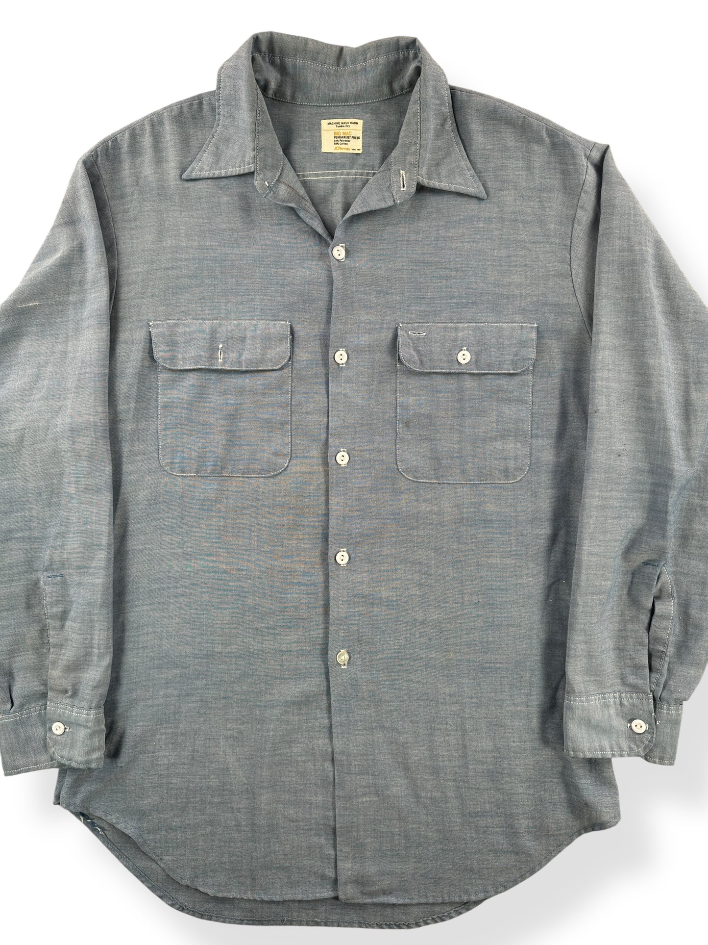 Front Close Up of Vintage Big Mac 50/50 Chambray Shirt SZ L