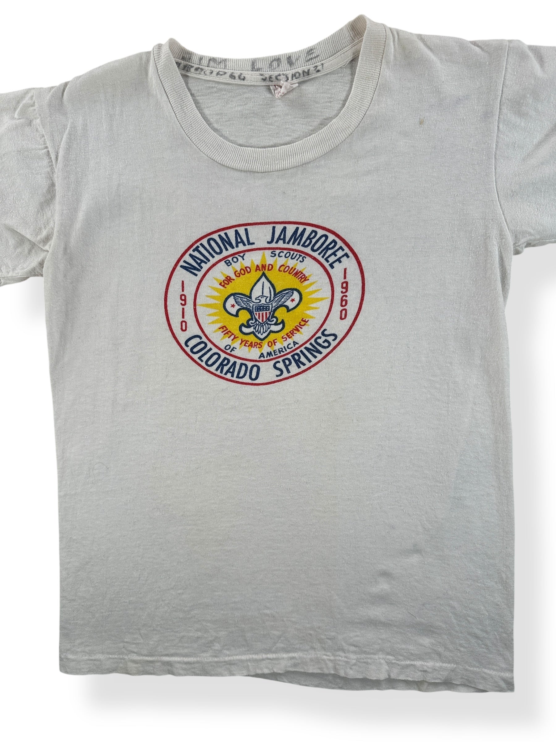 Front Close Up of Vintage 1960 Colorado Springs Boy Scout Jamboree Tee SZ S