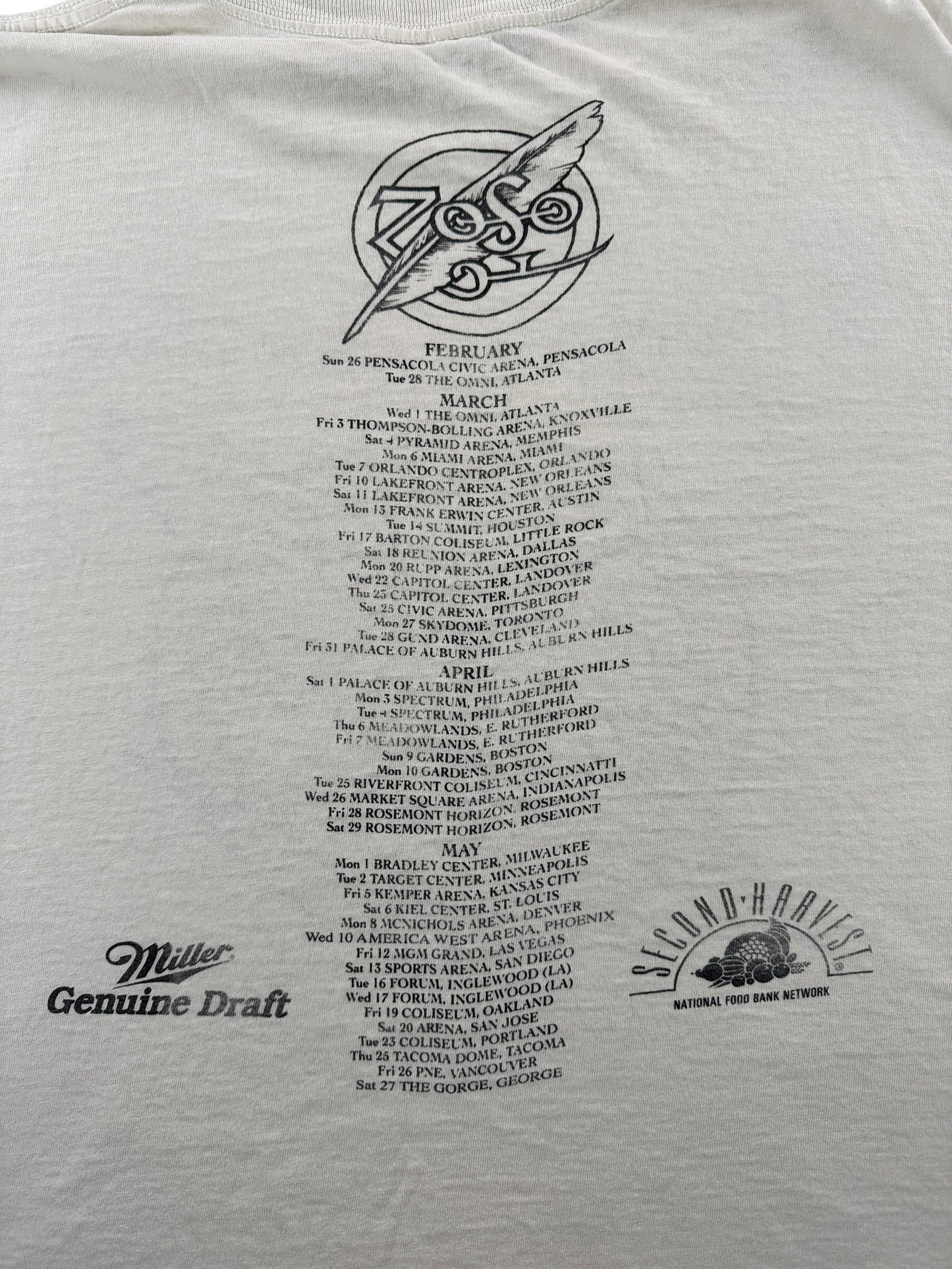 Back Graphic of Vintage 1995 Winterland Robert Plant Jimmy Page World Tour Tee SZ XL