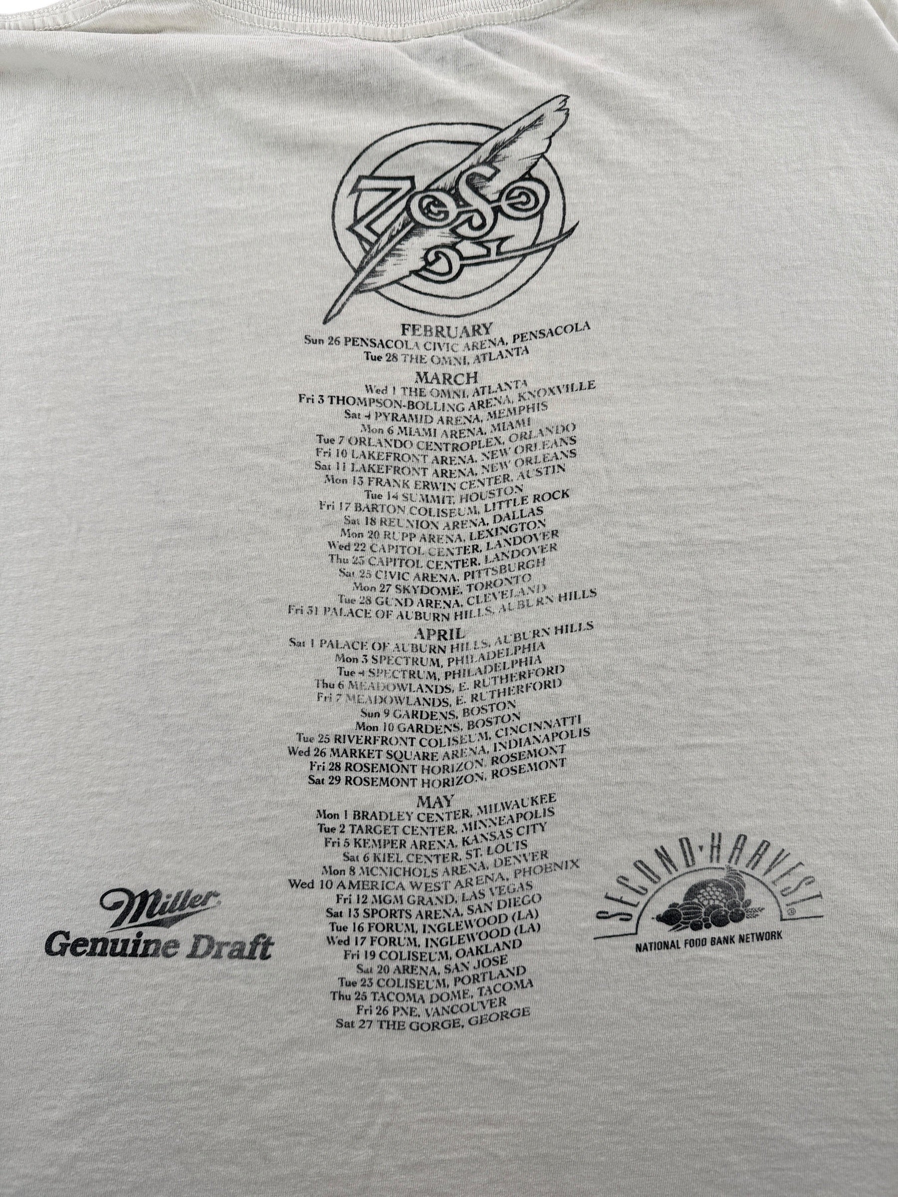 Back Graphic of Vintage 1995 Winterland Robert Plant Jimmy Page World Tour Tee SZ XL
